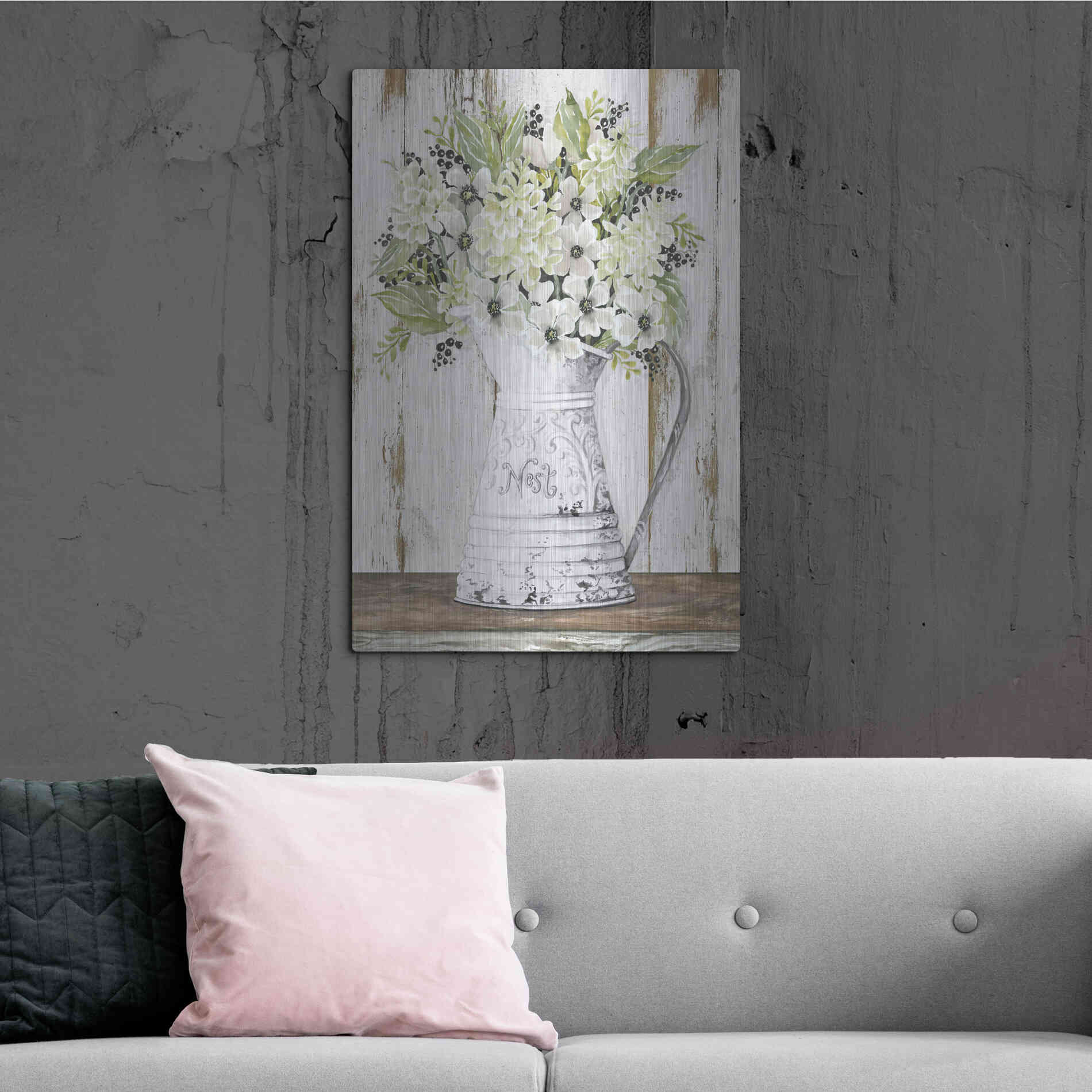 Luxe Metal Art 'Nest Galvanized Pitcher' by Cindy Jacobs, Metal Wall Art,24x36