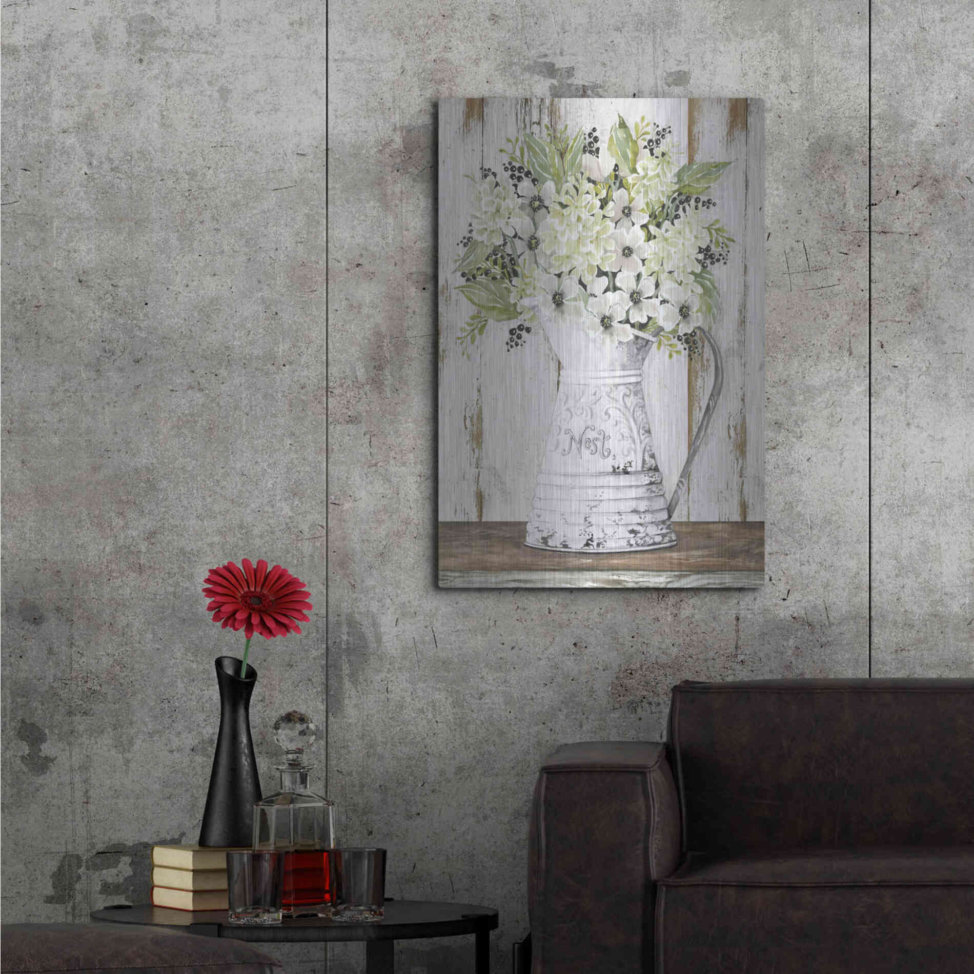 Luxe Metal Art 'Nest Galvanized Pitcher' by Cindy Jacobs, Metal Wall Art,24x36