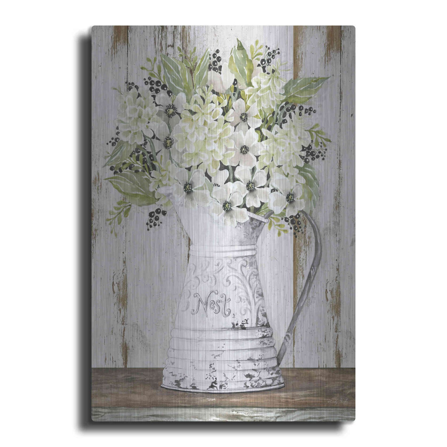 Luxe Metal Art 'Nest Galvanized Pitcher' by Cindy Jacobs, Metal Wall Art