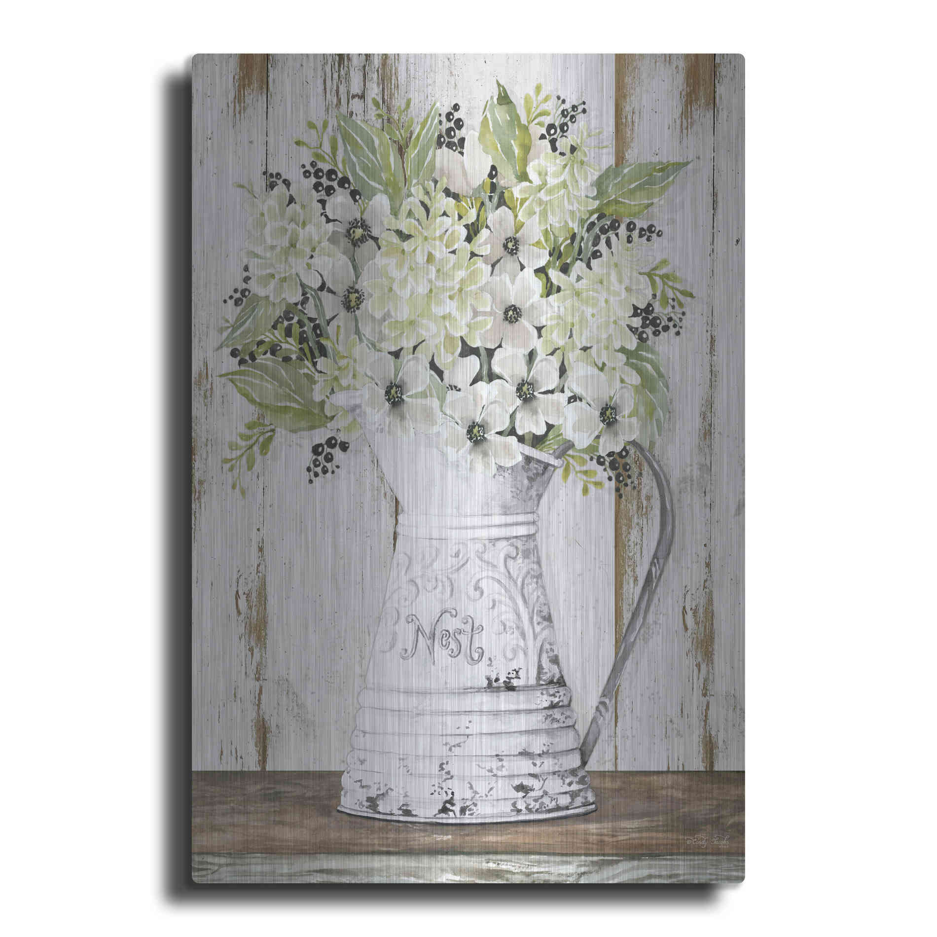 Luxe Metal Art 'Nest Galvanized Pitcher' by Cindy Jacobs, Metal Wall Art
