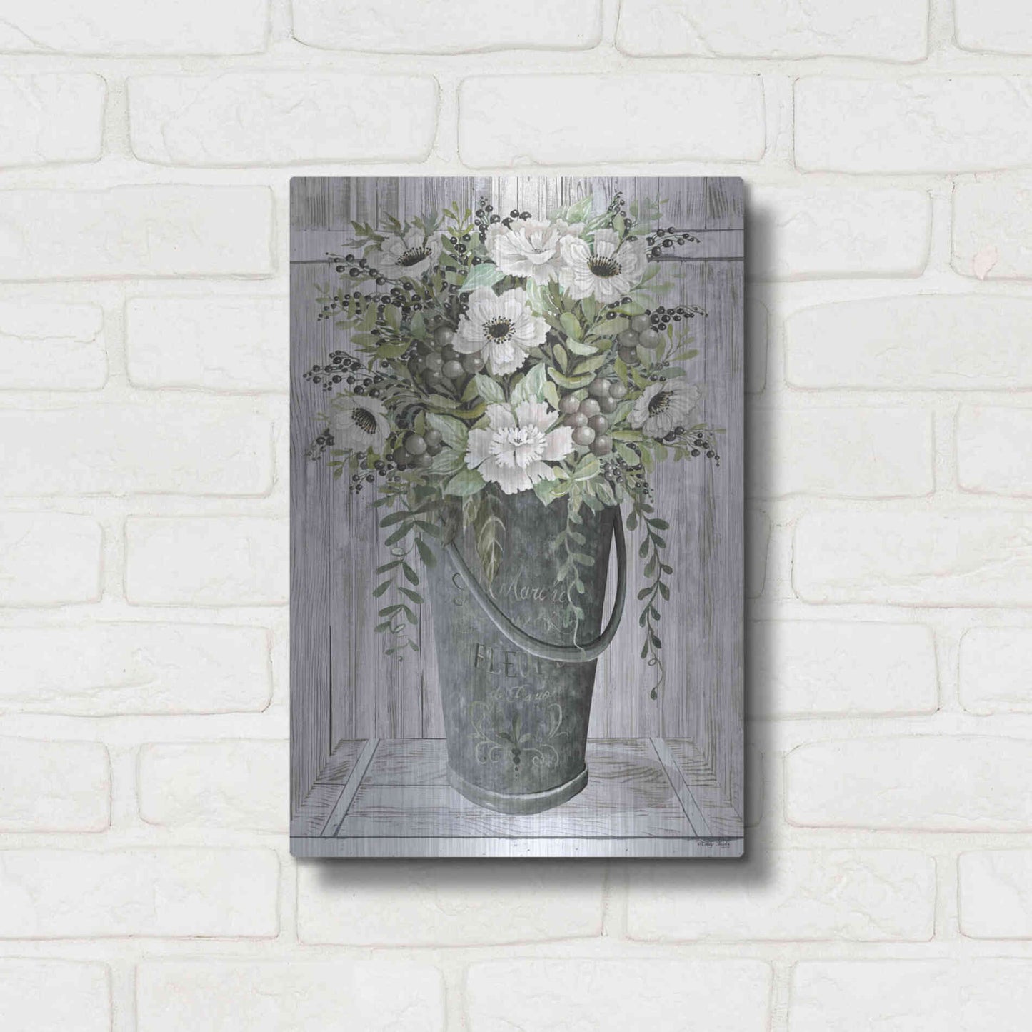 Luxe Metal Art 'Galvanized Fleurs' by Cindy Jacobs, Metal Wall Art,12x16
