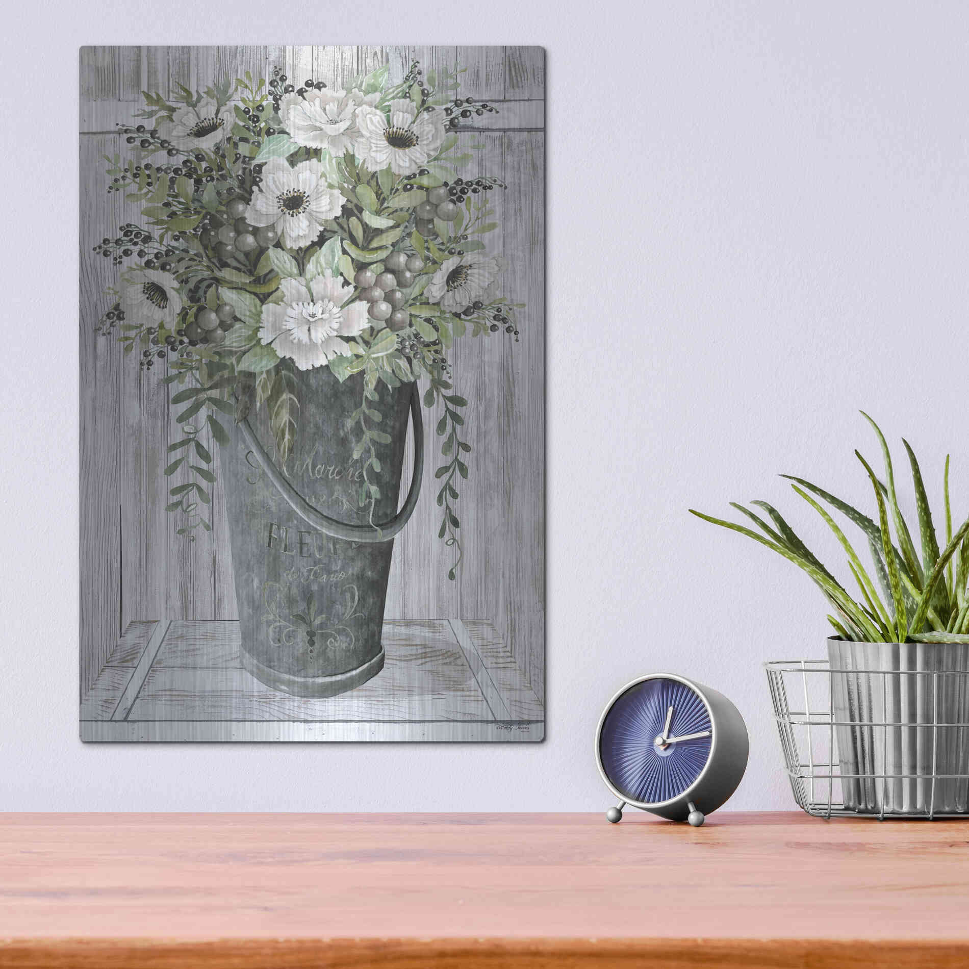 Luxe Metal Art 'Galvanized Fleurs' by Cindy Jacobs, Metal Wall Art,12x16