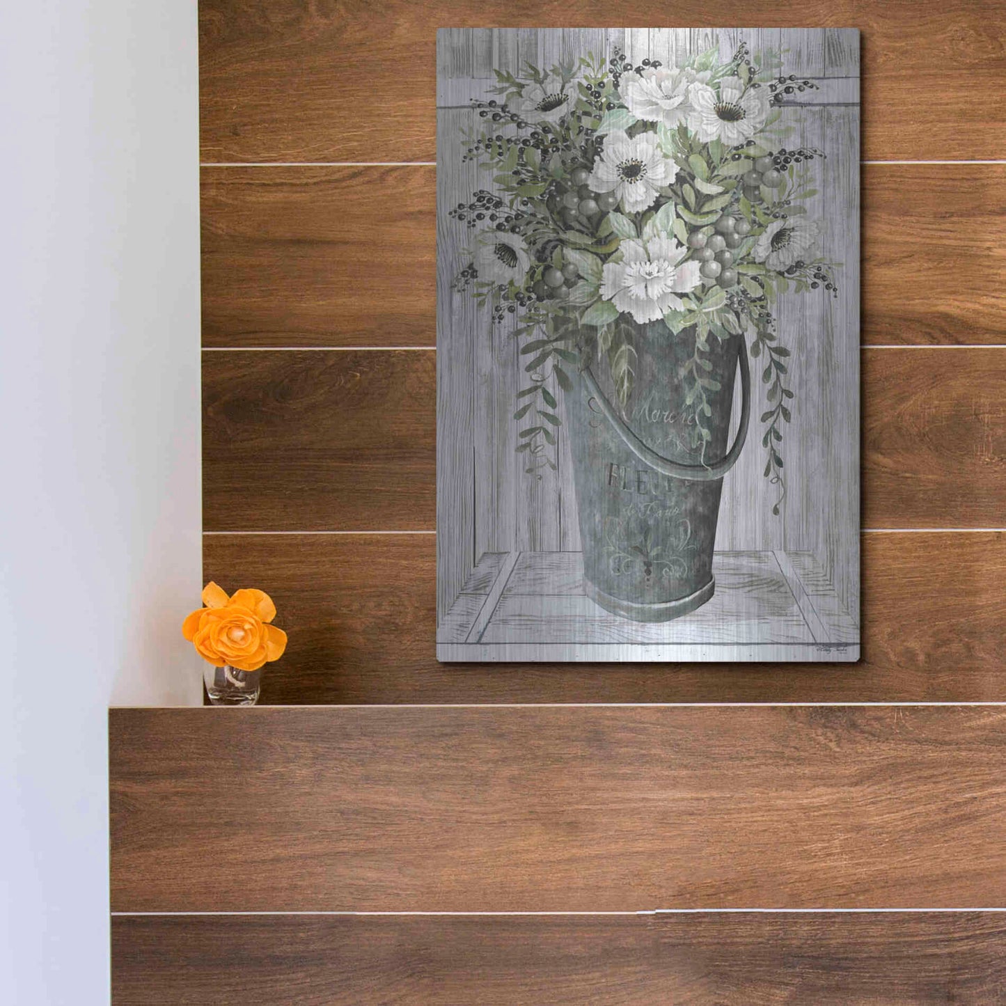 Luxe Metal Art 'Galvanized Fleurs' by Cindy Jacobs, Metal Wall Art,12x16