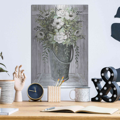 Luxe Metal Art 'Galvanized Fleurs' by Cindy Jacobs, Metal Wall Art,12x16