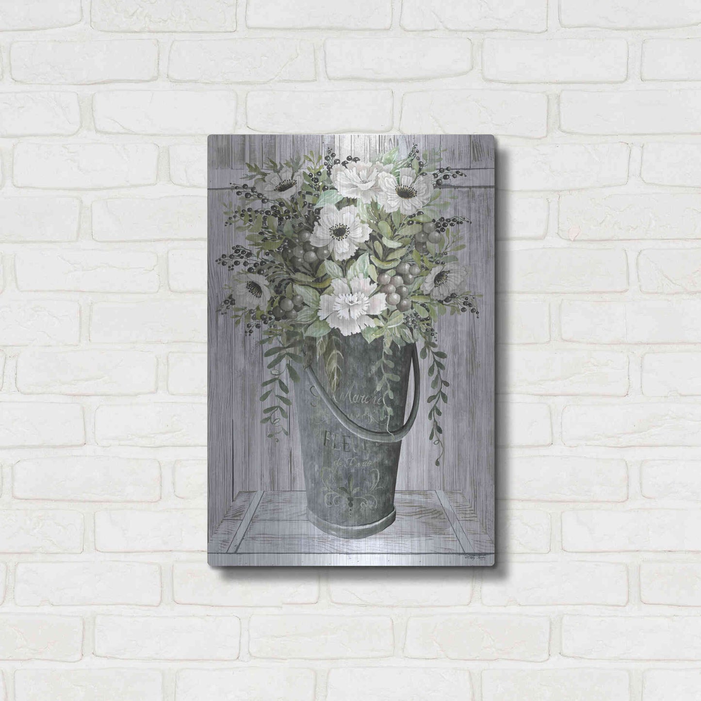 Luxe Metal Art 'Galvanized Fleurs' by Cindy Jacobs, Metal Wall Art,16x24