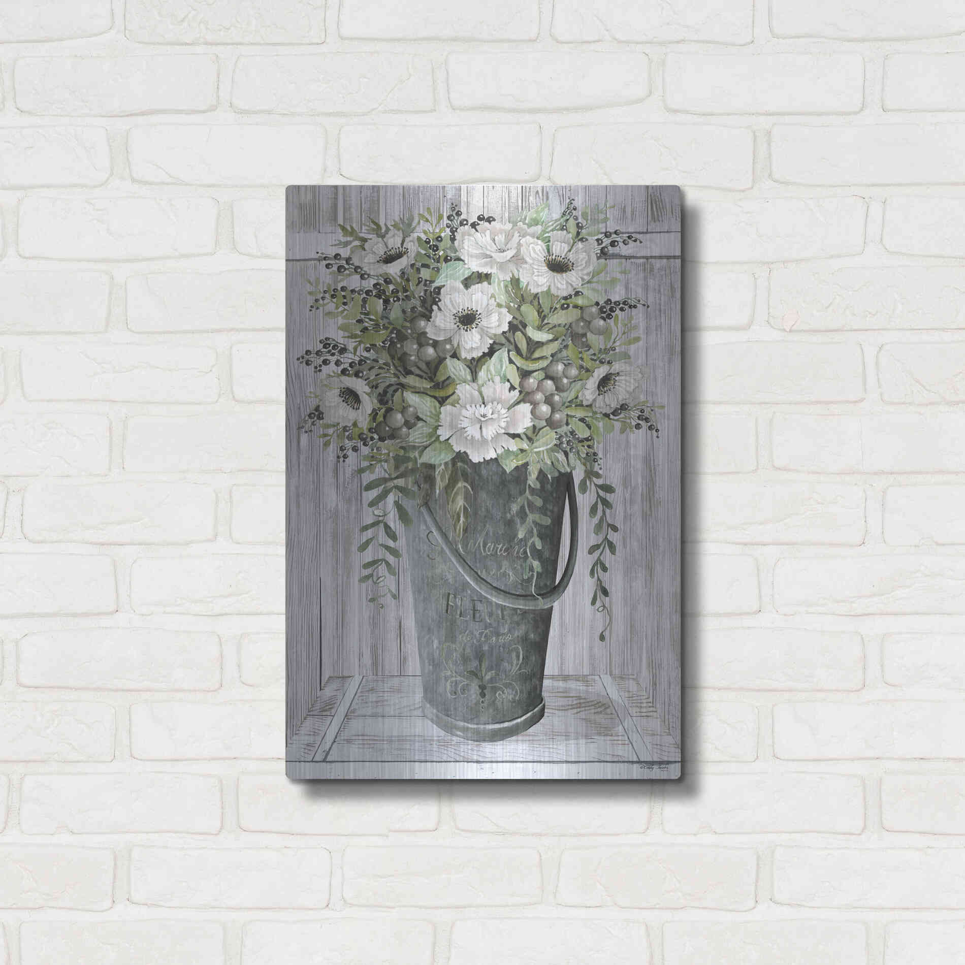 Luxe Metal Art 'Galvanized Fleurs' by Cindy Jacobs, Metal Wall Art,16x24