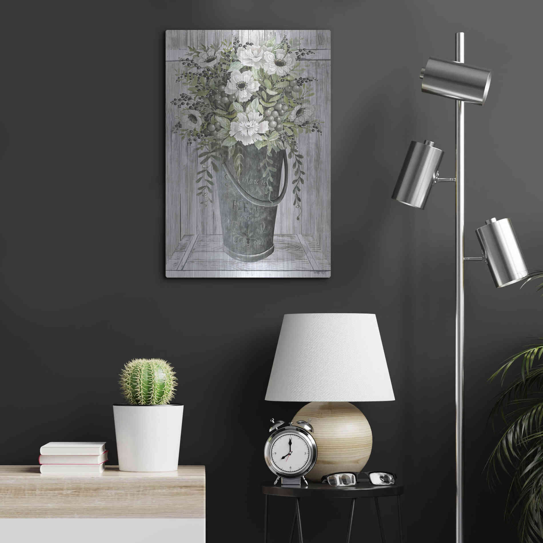 Luxe Metal Art 'Galvanized Fleurs' by Cindy Jacobs, Metal Wall Art,16x24