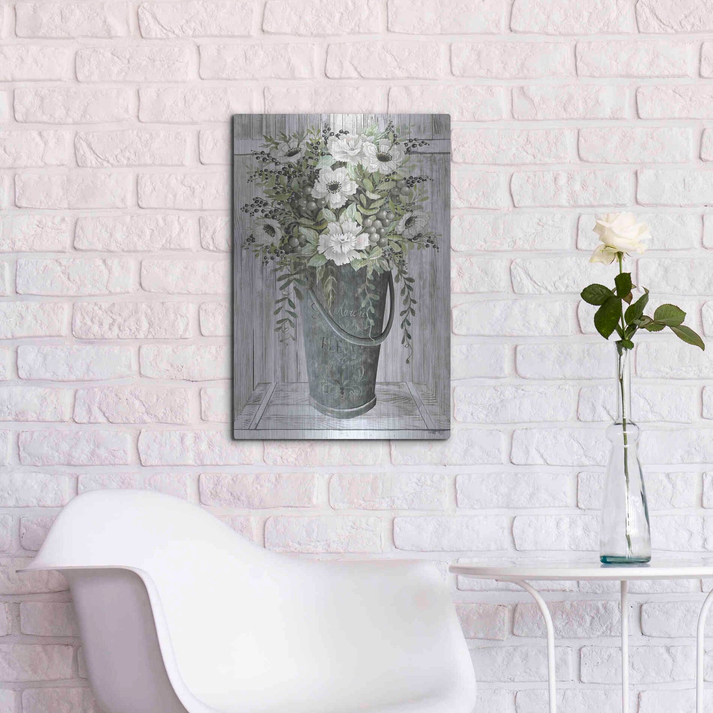 Luxe Metal Art 'Galvanized Fleurs' by Cindy Jacobs, Metal Wall Art,16x24
