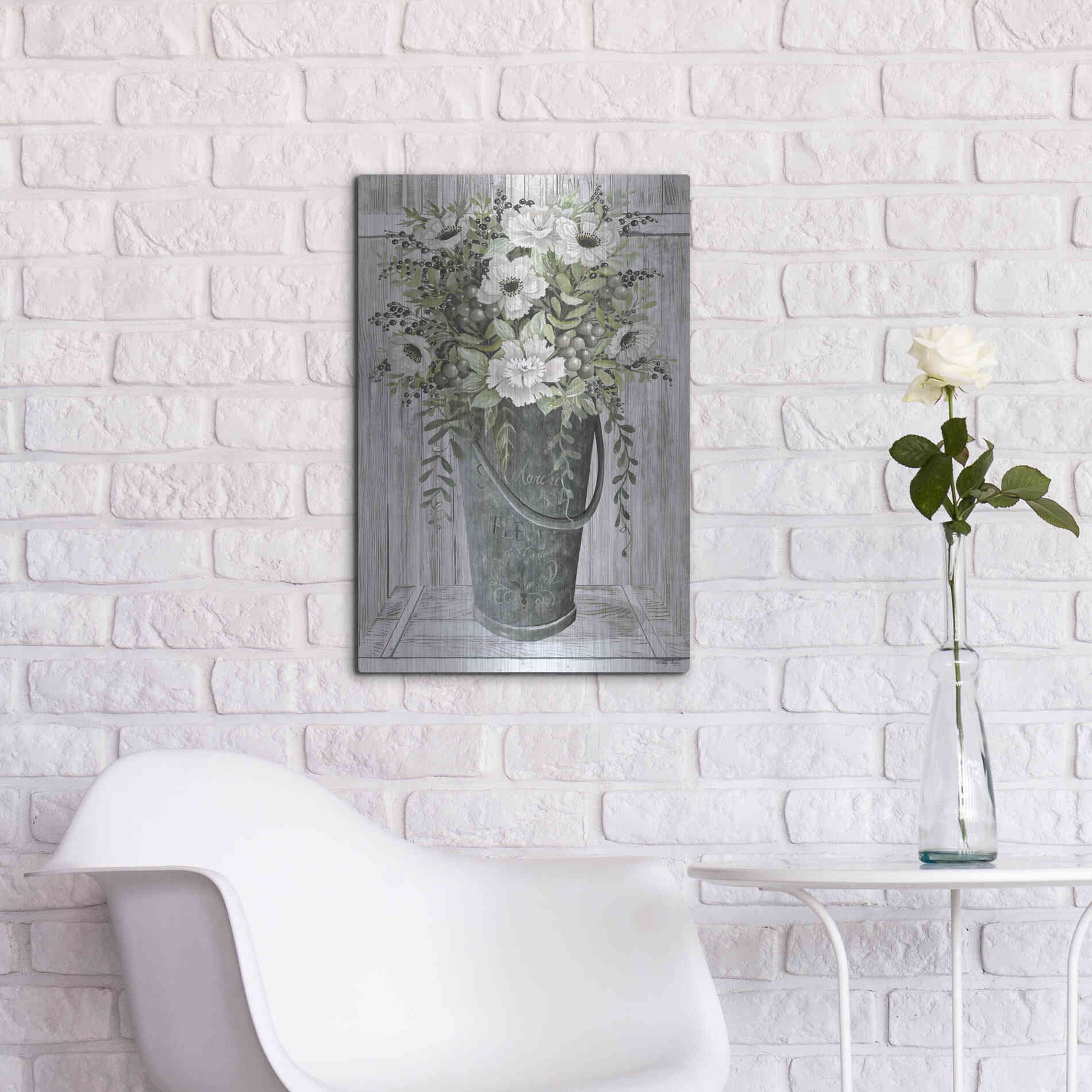 Luxe Metal Art 'Galvanized Fleurs' by Cindy Jacobs, Metal Wall Art,16x24