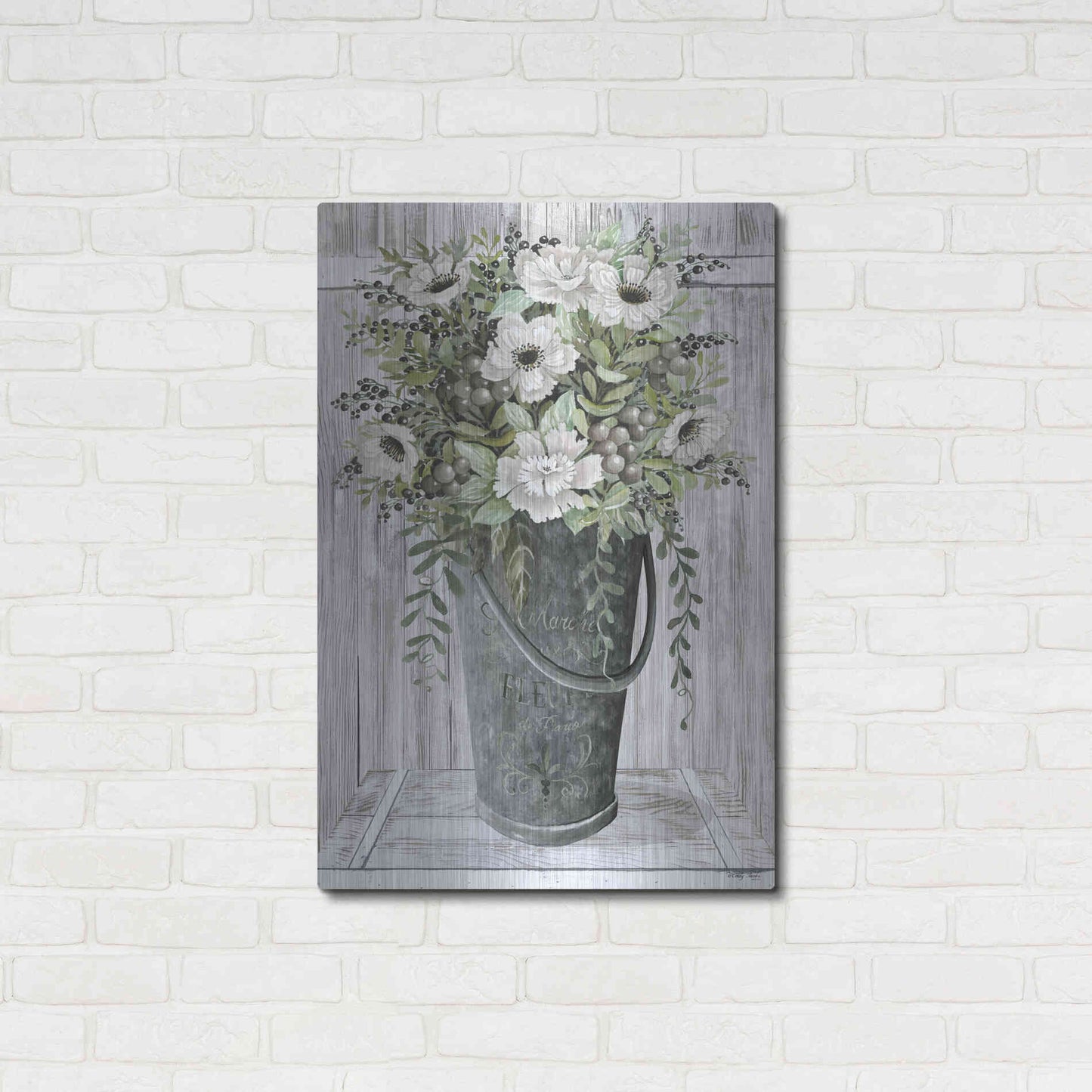 Luxe Metal Art 'Galvanized Fleurs' by Cindy Jacobs, Metal Wall Art,24x36