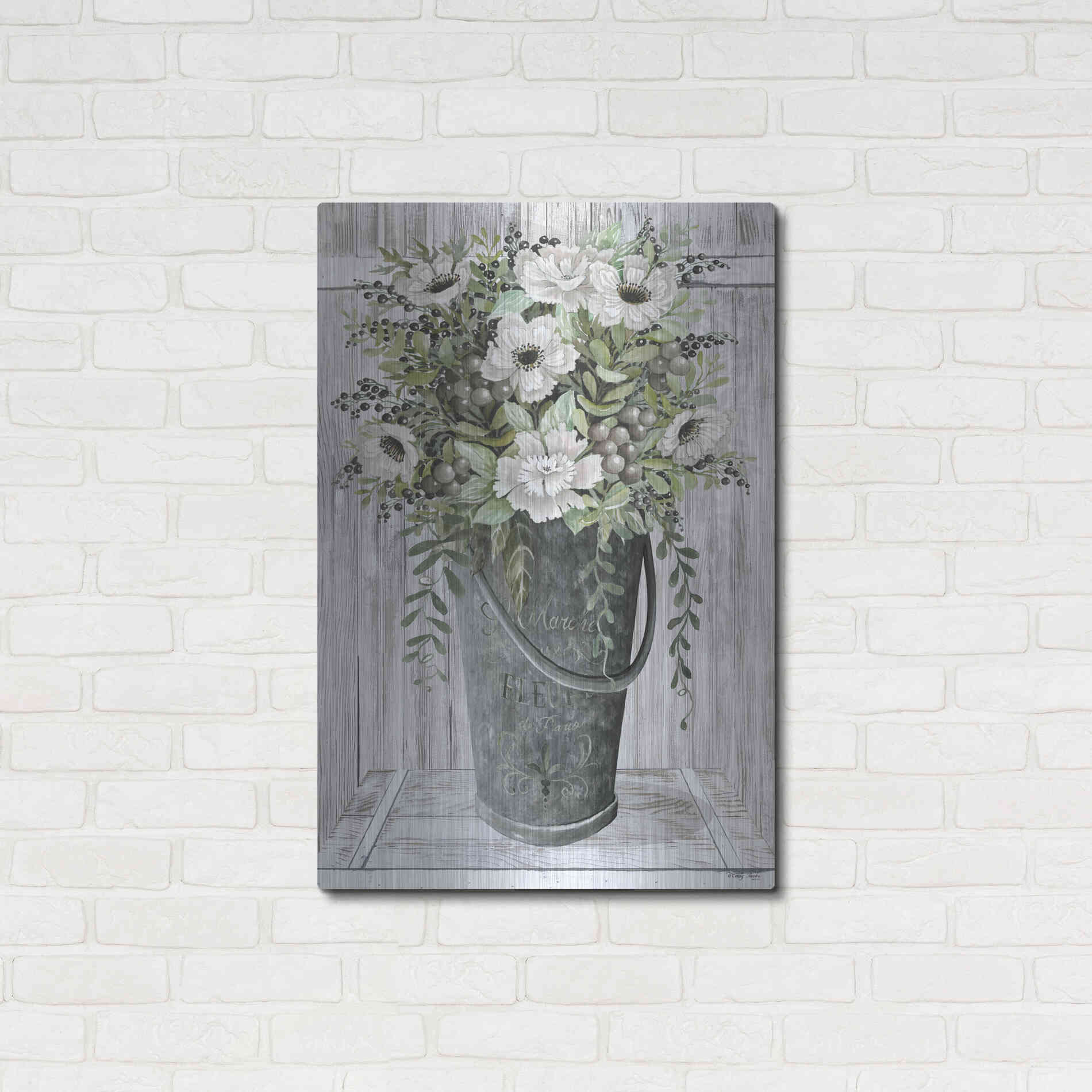 Luxe Metal Art 'Galvanized Fleurs' by Cindy Jacobs, Metal Wall Art,24x36