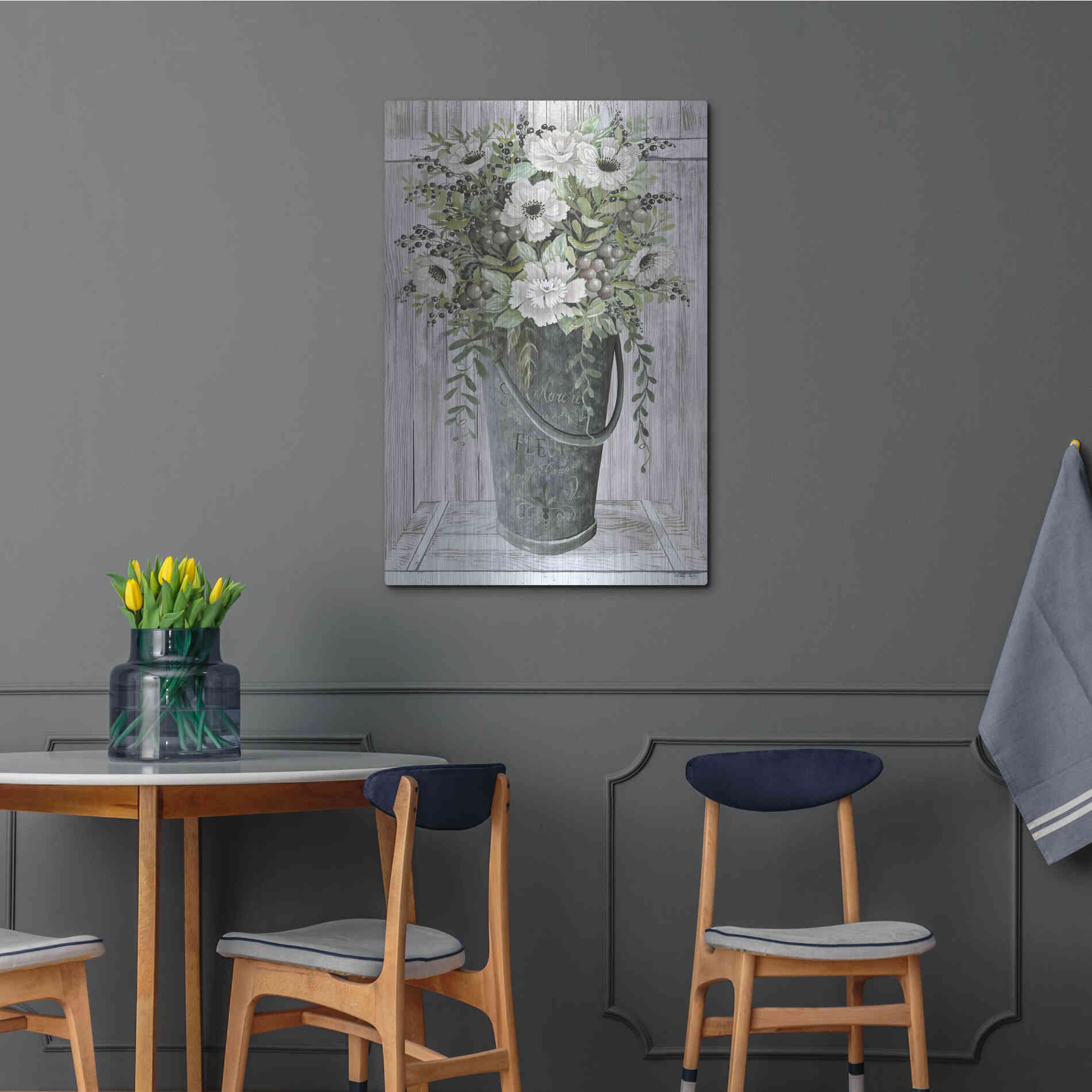 Luxe Metal Art 'Galvanized Fleurs' by Cindy Jacobs, Metal Wall Art,24x36