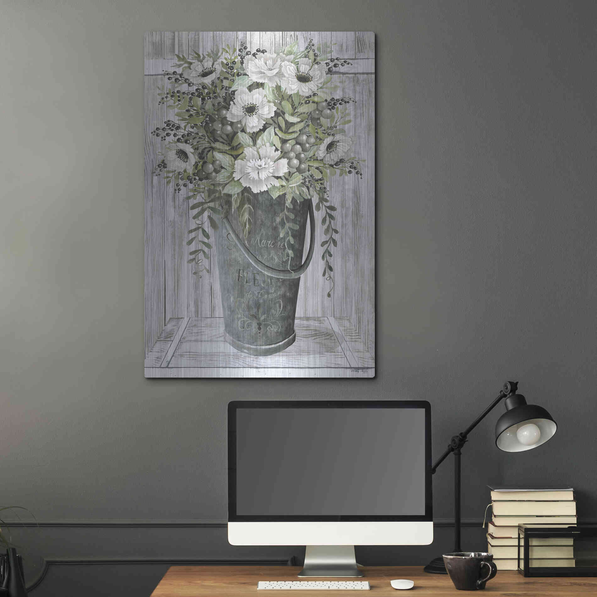 Luxe Metal Art 'Galvanized Fleurs' by Cindy Jacobs, Metal Wall Art,24x36