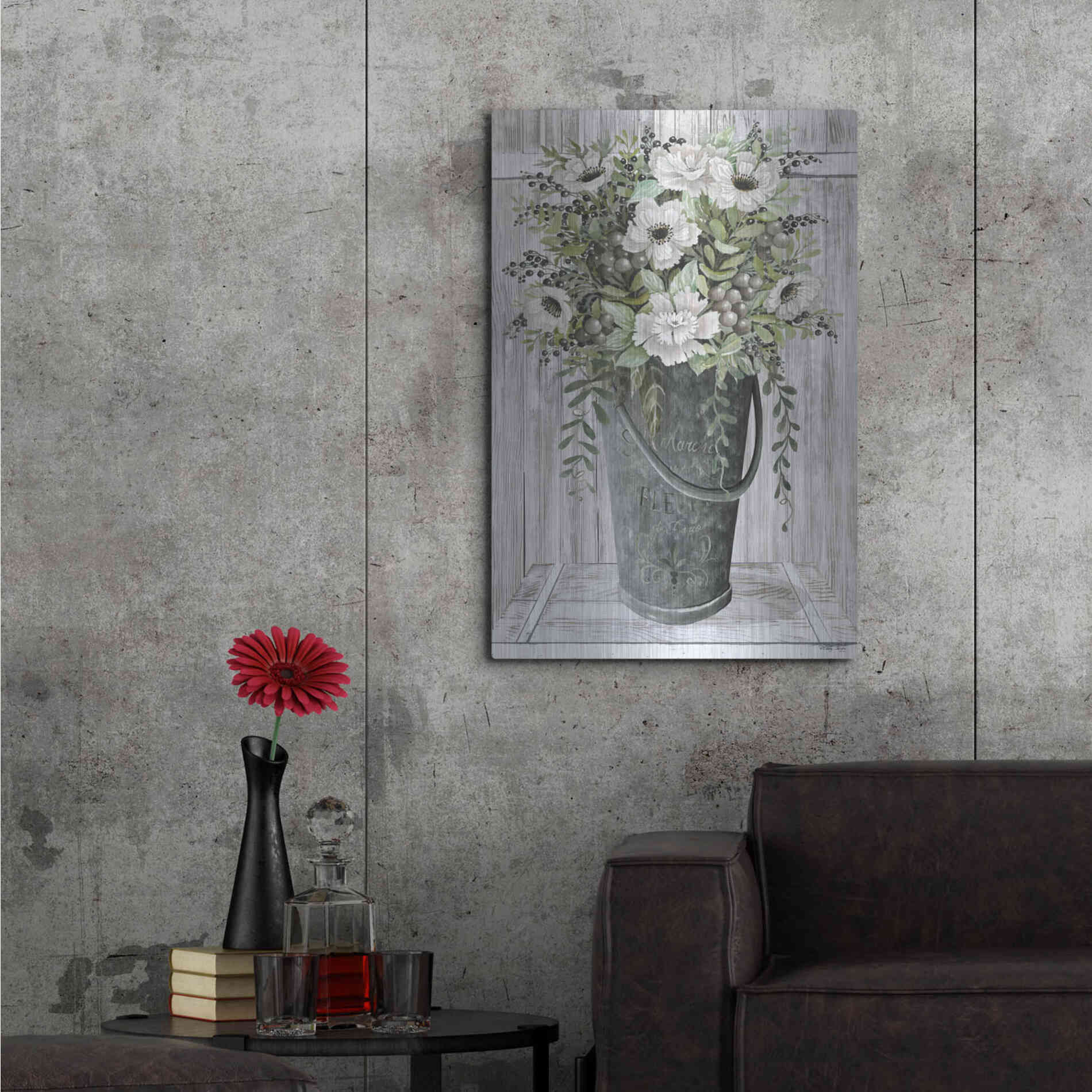 Luxe Metal Art 'Galvanized Fleurs' by Cindy Jacobs, Metal Wall Art,24x36