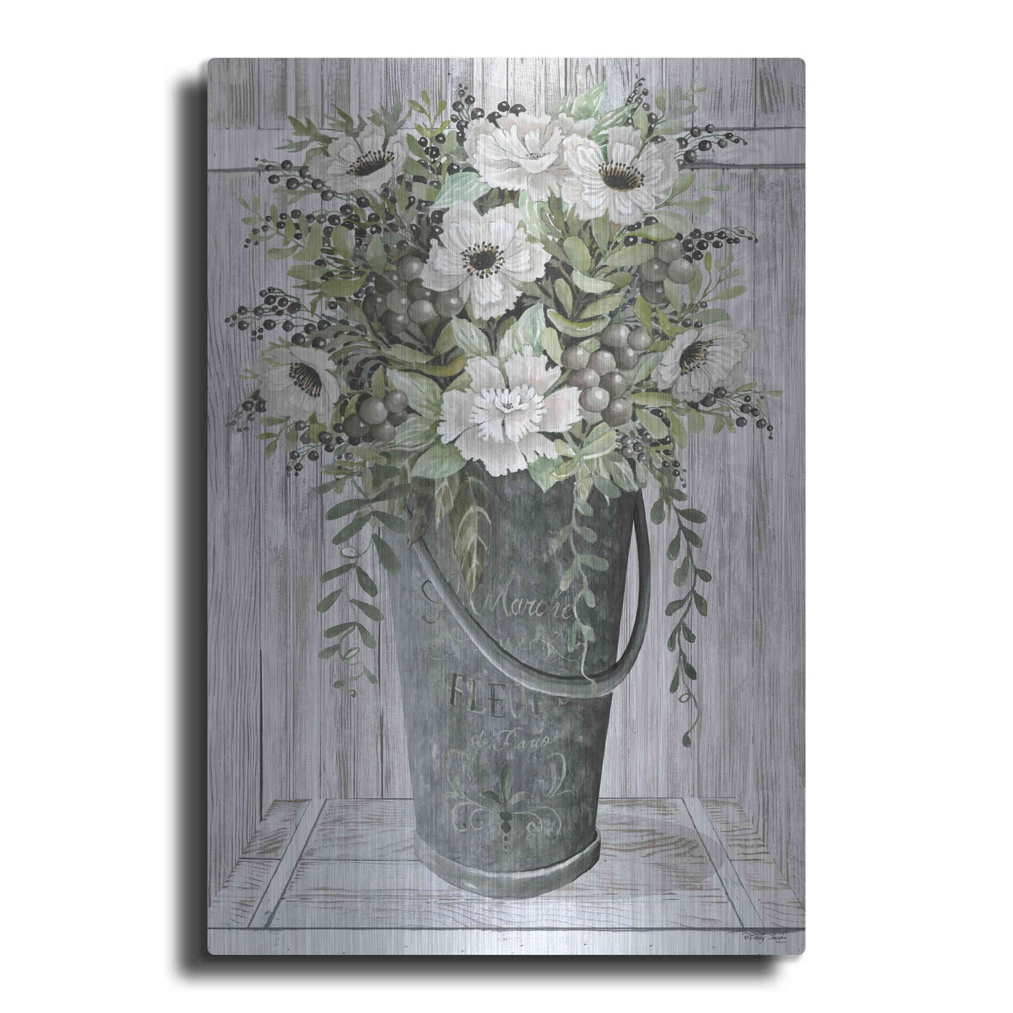 Luxe Metal Art 'Galvanized Fleurs' by Cindy Jacobs, Metal Wall Art