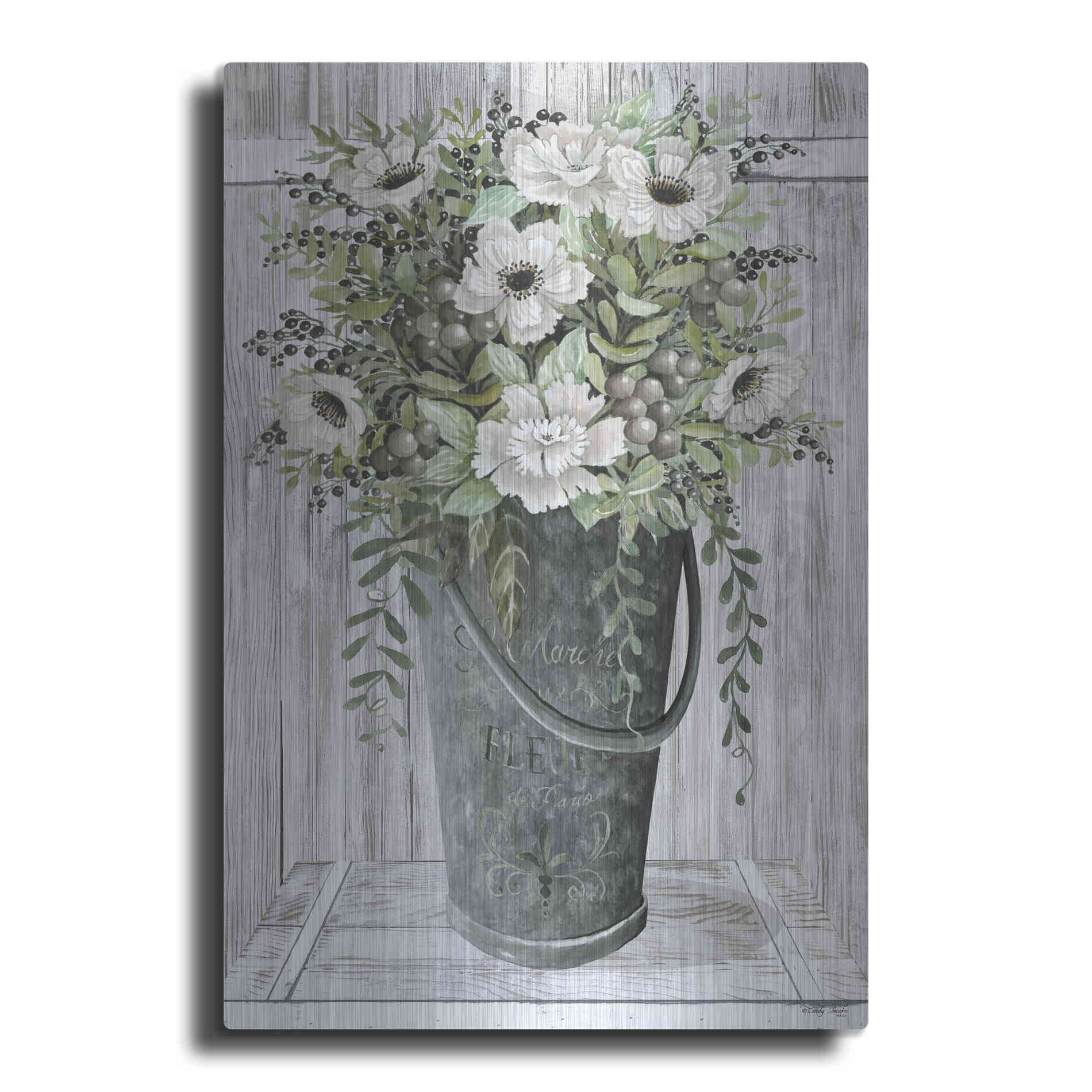 Luxe Metal Art 'Galvanized Fleurs' by Cindy Jacobs, Metal Wall Art
