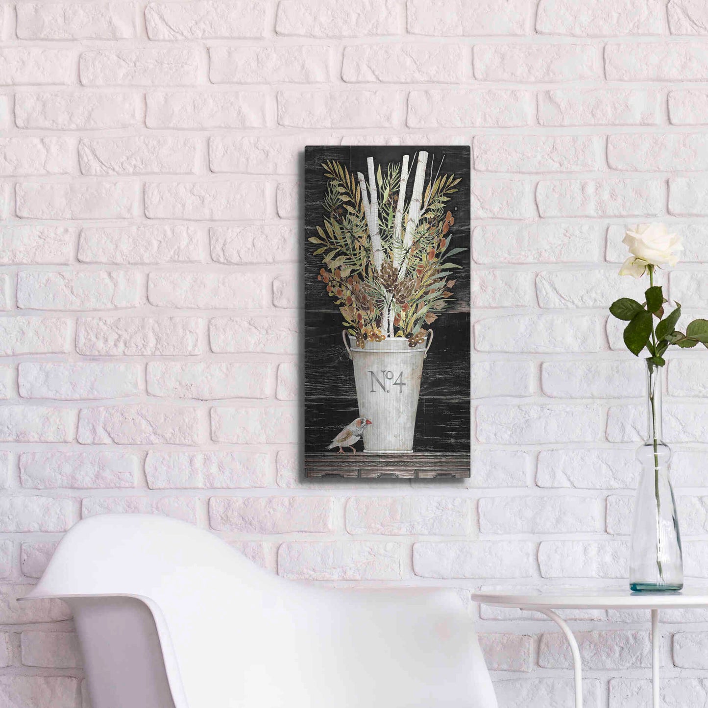 Luxe Metal Art 'No. 4 Fall Flowers and Birch 1' by Cindy Jacobs, Metal Wall Art,12x24