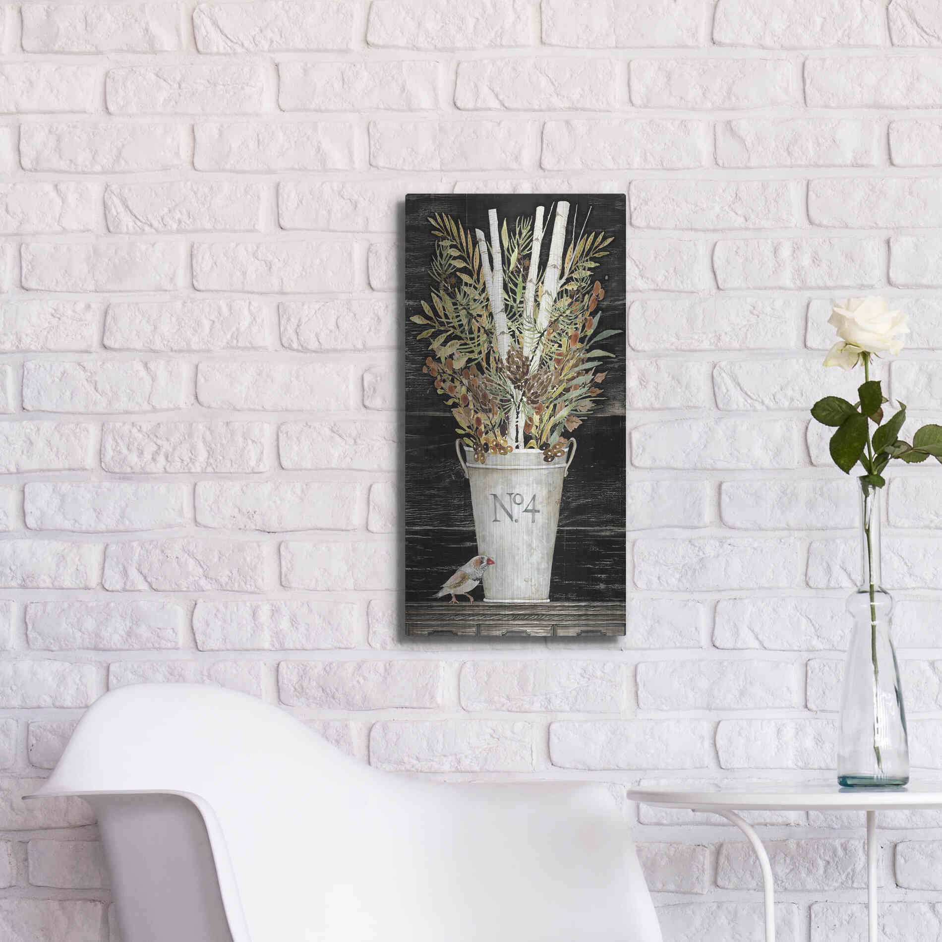 Luxe Metal Art 'No. 4 Fall Flowers and Birch 1' by Cindy Jacobs, Metal Wall Art,12x24