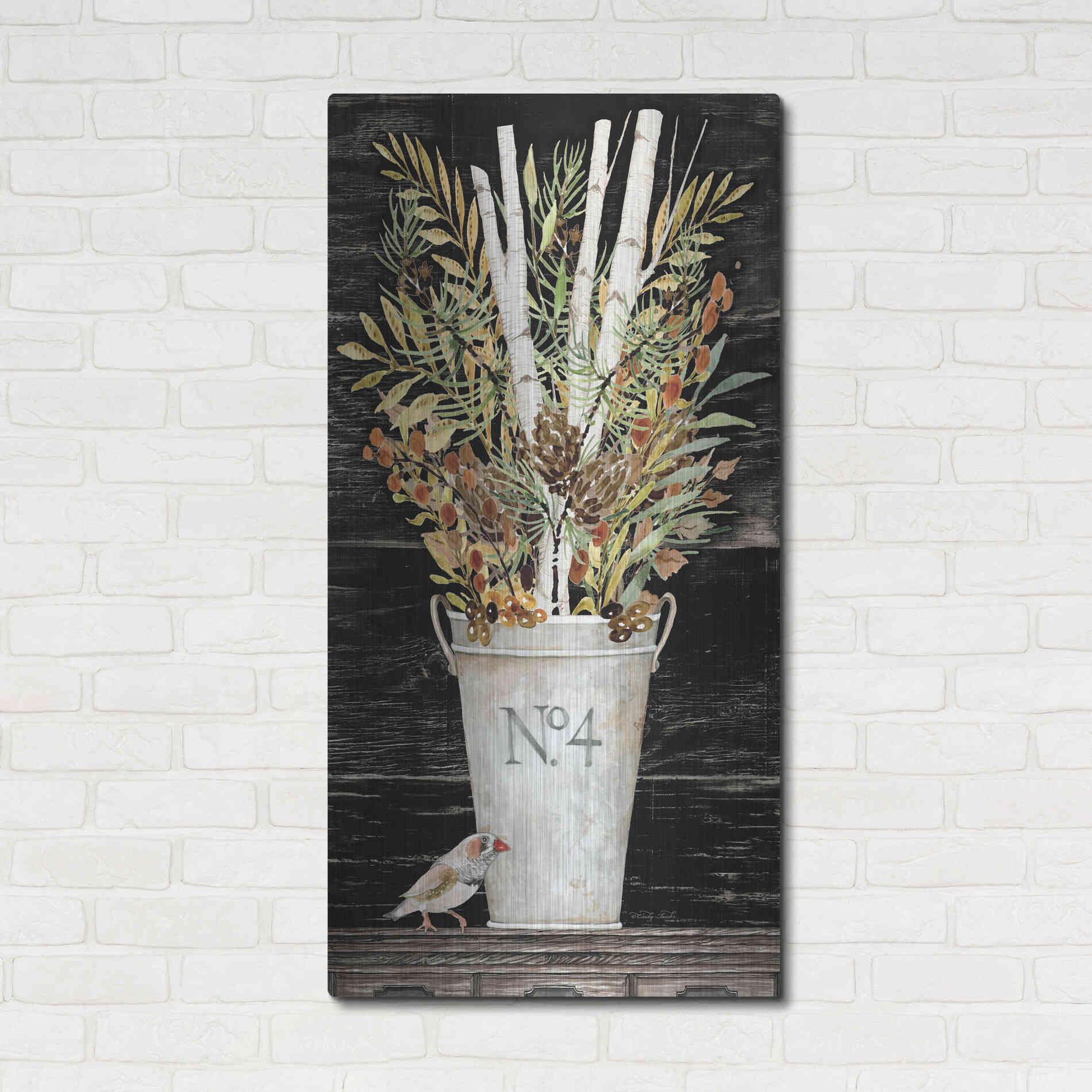 Luxe Metal Art 'No. 4 Fall Flowers and Birch 1' by Cindy Jacobs, Metal Wall Art,24x48