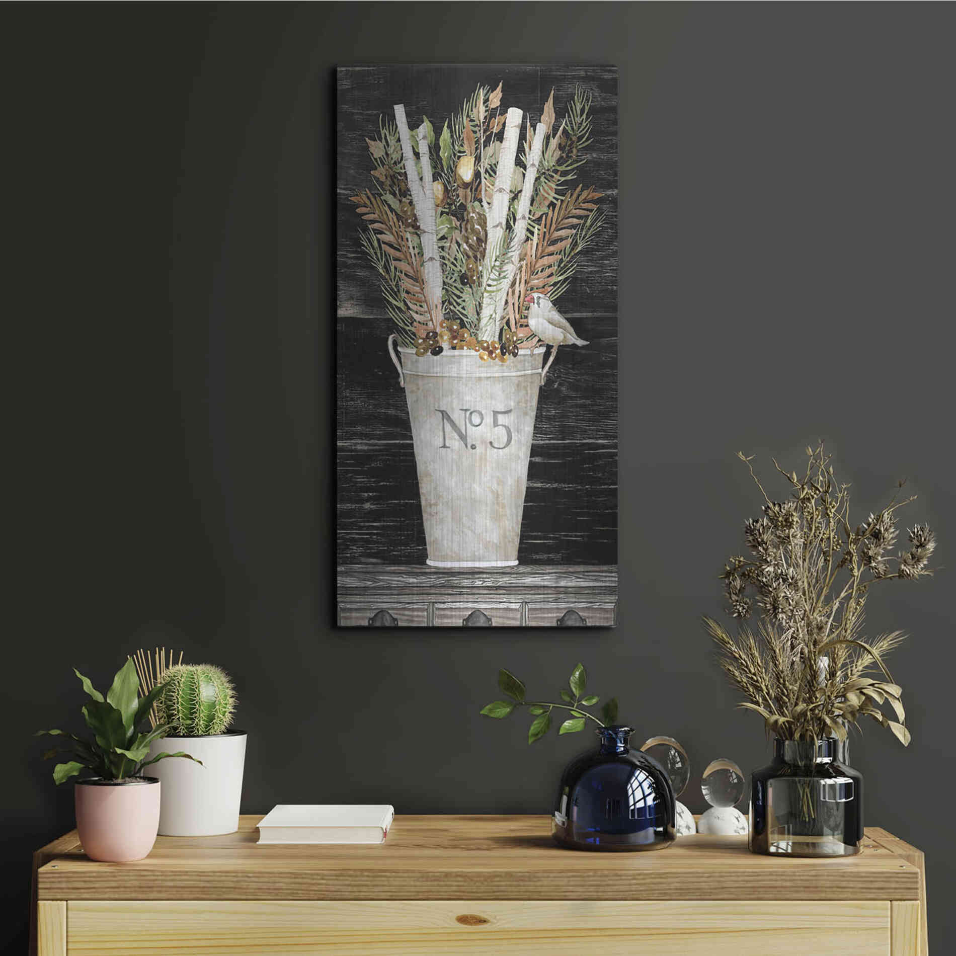 Luxe Metal Art 'No. 5 Fall Flowers and Birch 2' by Cindy Jacobs, Metal Wall Art,12x24