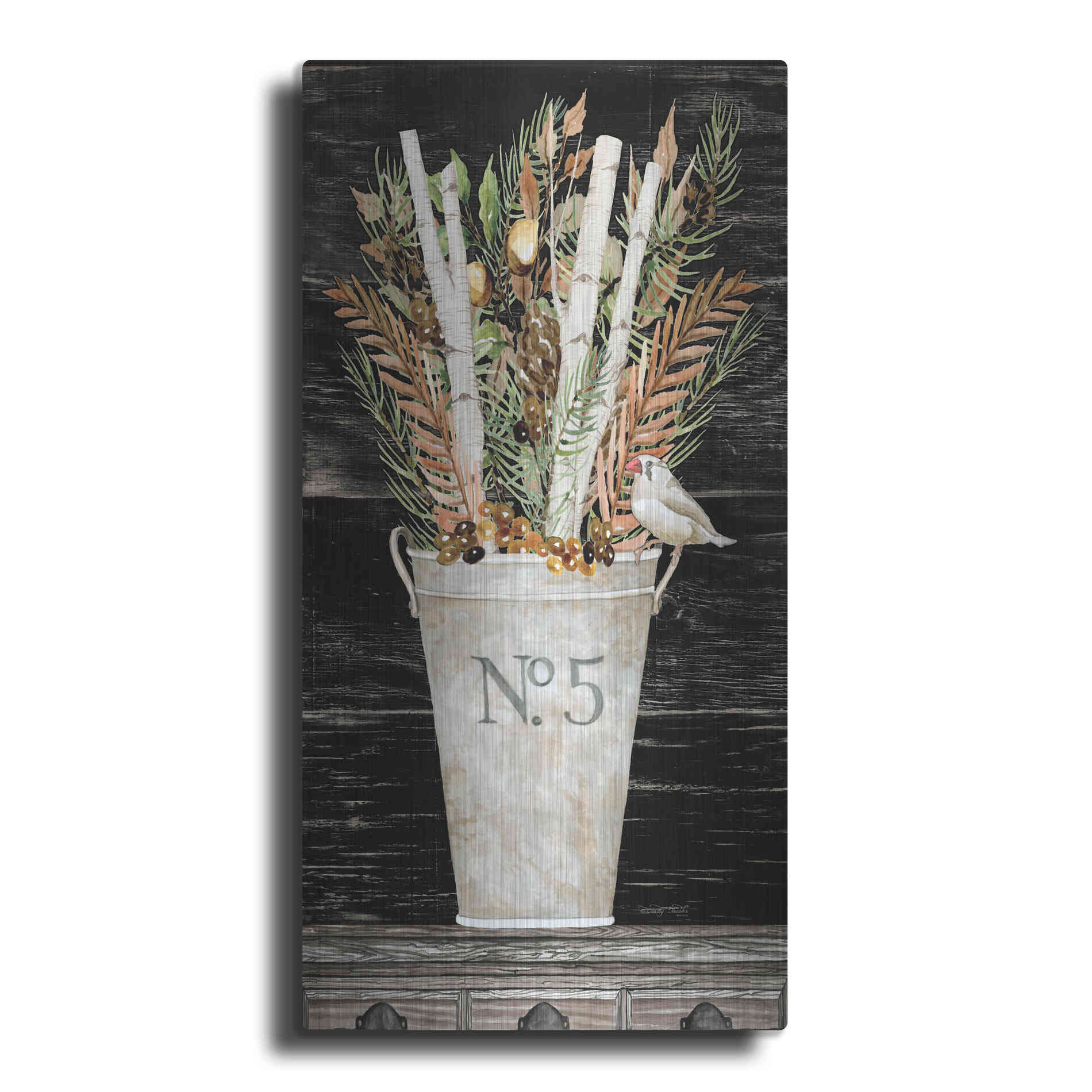 Luxe Metal Art 'No. 5 Fall Flowers and Birch 2' by Cindy Jacobs, Metal Wall Art