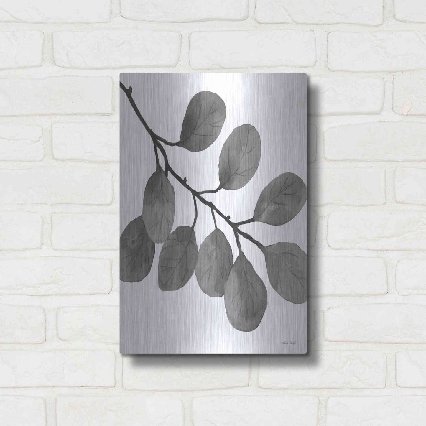 Luxe Metal Art 'Leaves in Gray I' by Cindy Jacobs, Metal Wall Art,12x16
