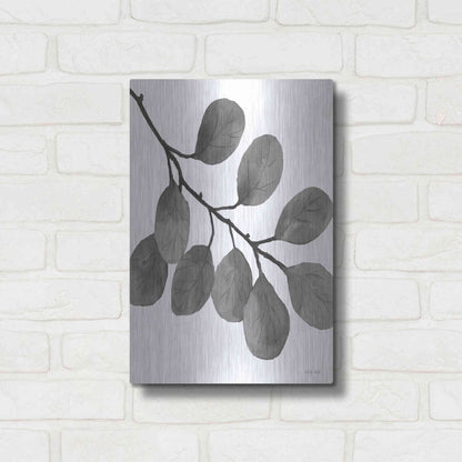 Luxe Metal Art 'Leaves in Gray I' by Cindy Jacobs, Metal Wall Art,12x16