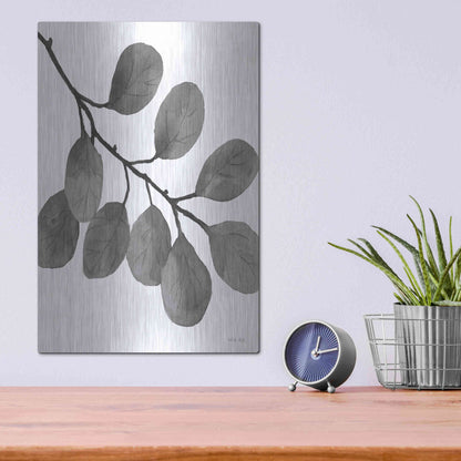 Luxe Metal Art 'Leaves in Gray I' by Cindy Jacobs, Metal Wall Art,12x16
