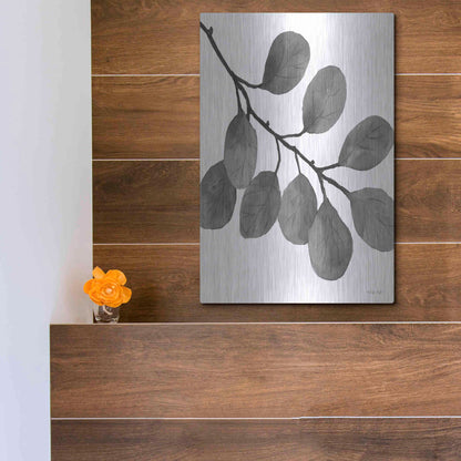 Luxe Metal Art 'Leaves in Gray I' by Cindy Jacobs, Metal Wall Art,12x16