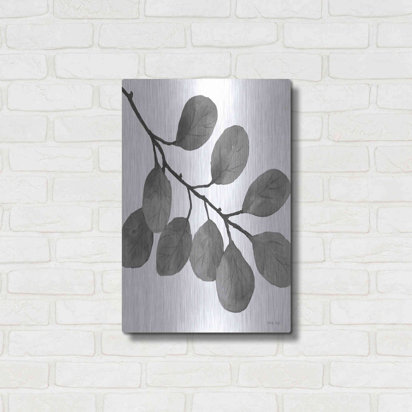 Luxe Metal Art 'Leaves in Gray I' by Cindy Jacobs, Metal Wall Art,16x24