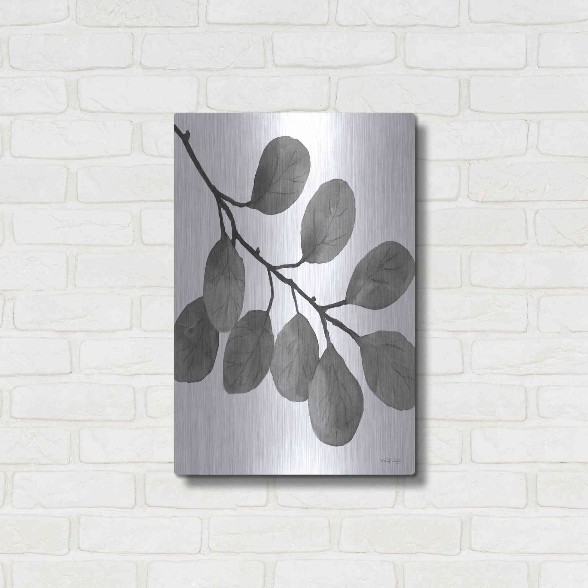 Luxe Metal Art 'Leaves in Gray I' by Cindy Jacobs, Metal Wall Art,16x24