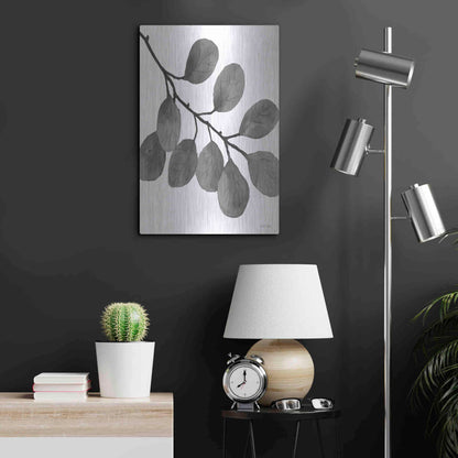 Luxe Metal Art 'Leaves in Gray I' by Cindy Jacobs, Metal Wall Art,16x24