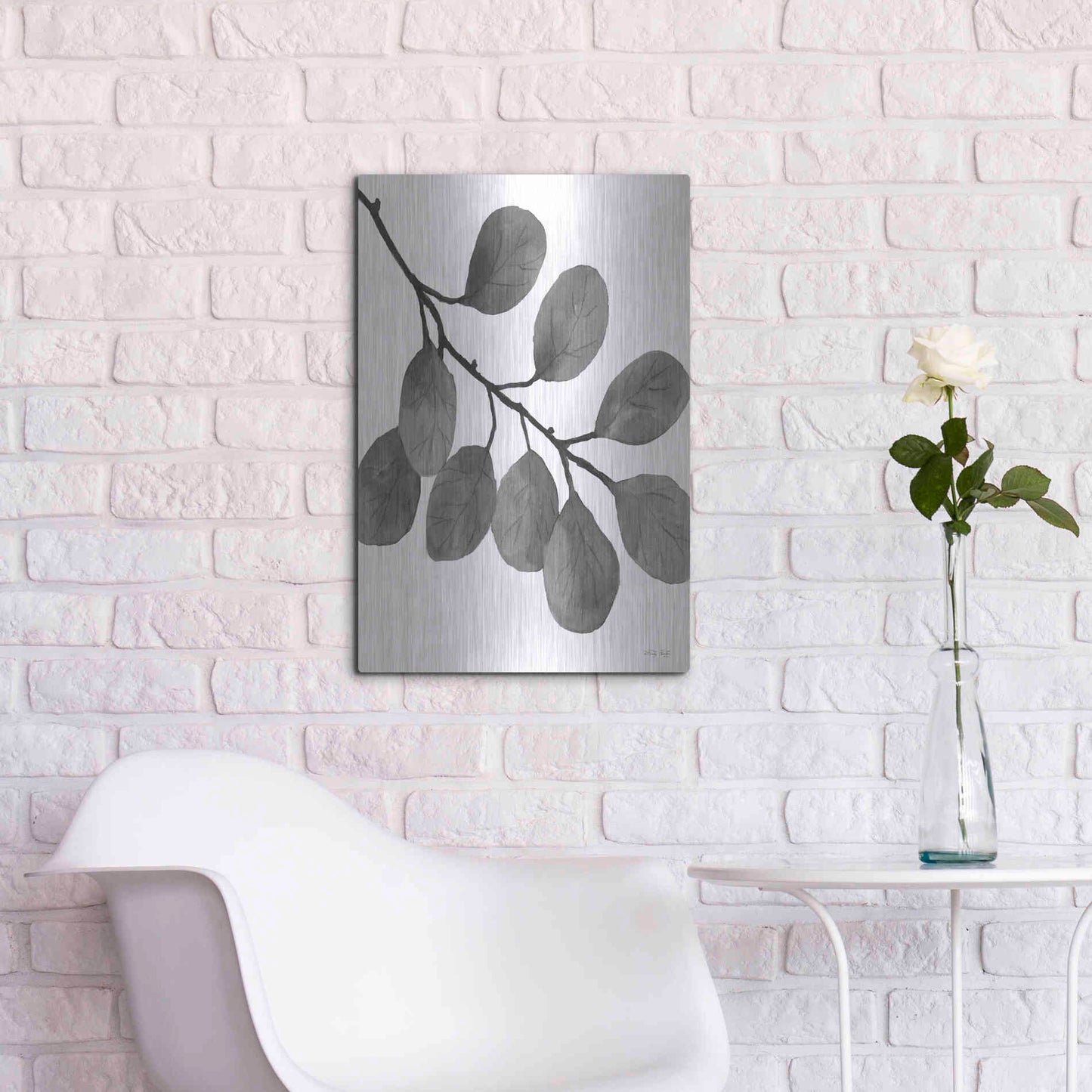Luxe Metal Art 'Leaves in Gray I' by Cindy Jacobs, Metal Wall Art,16x24