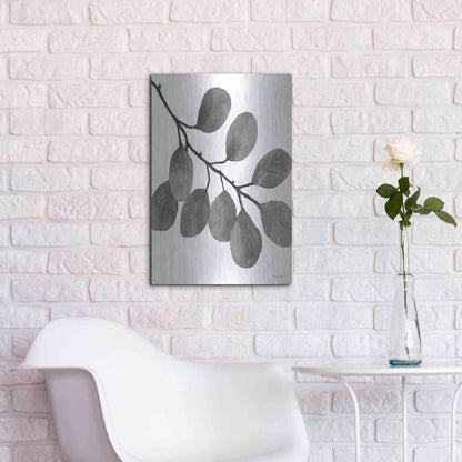 Luxe Metal Art 'Leaves in Gray I' by Cindy Jacobs, Metal Wall Art,16x24