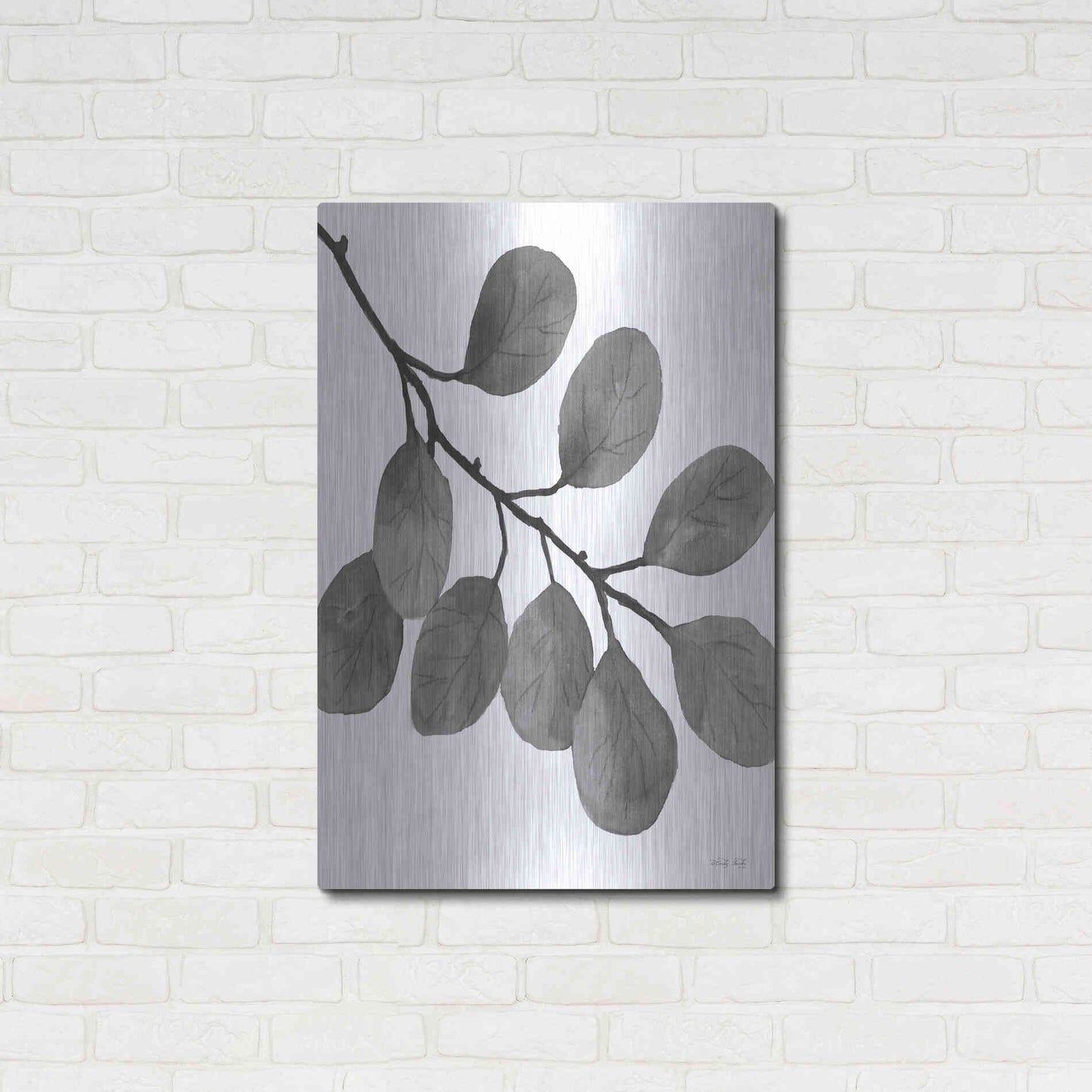 Luxe Metal Art 'Leaves in Gray I' by Cindy Jacobs, Metal Wall Art,24x36
