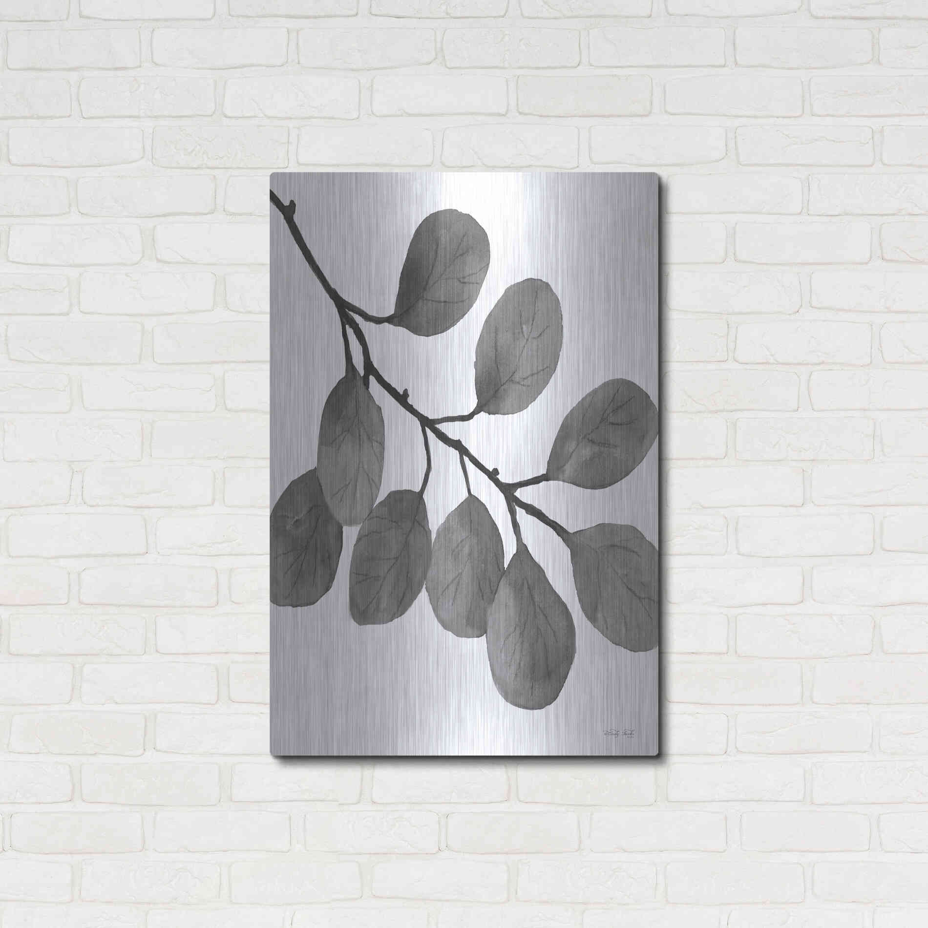 Luxe Metal Art 'Leaves in Gray I' by Cindy Jacobs, Metal Wall Art,24x36