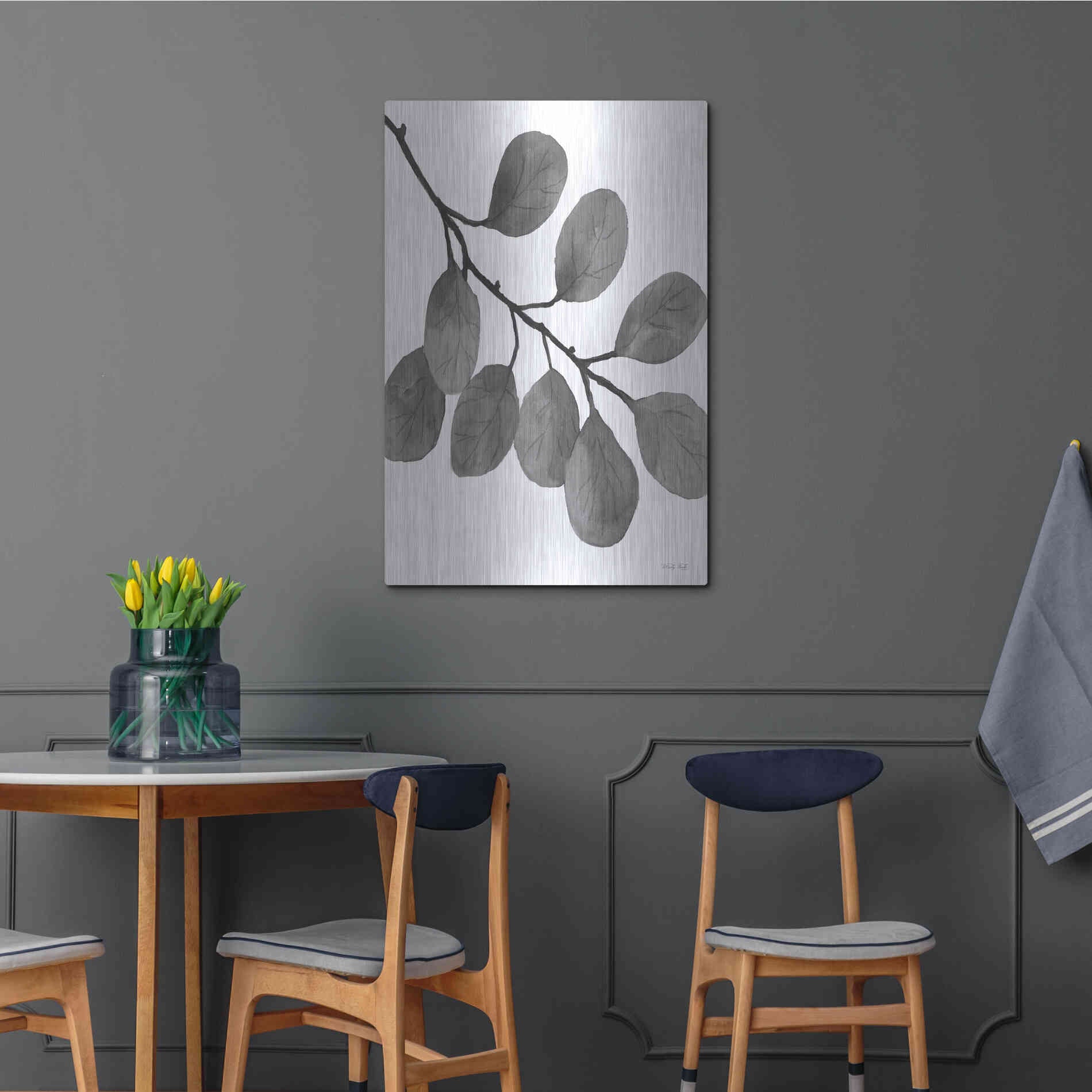 Luxe Metal Art 'Leaves in Gray I' by Cindy Jacobs, Metal Wall Art,24x36