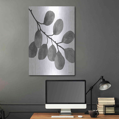 Luxe Metal Art 'Leaves in Gray I' by Cindy Jacobs, Metal Wall Art,24x36