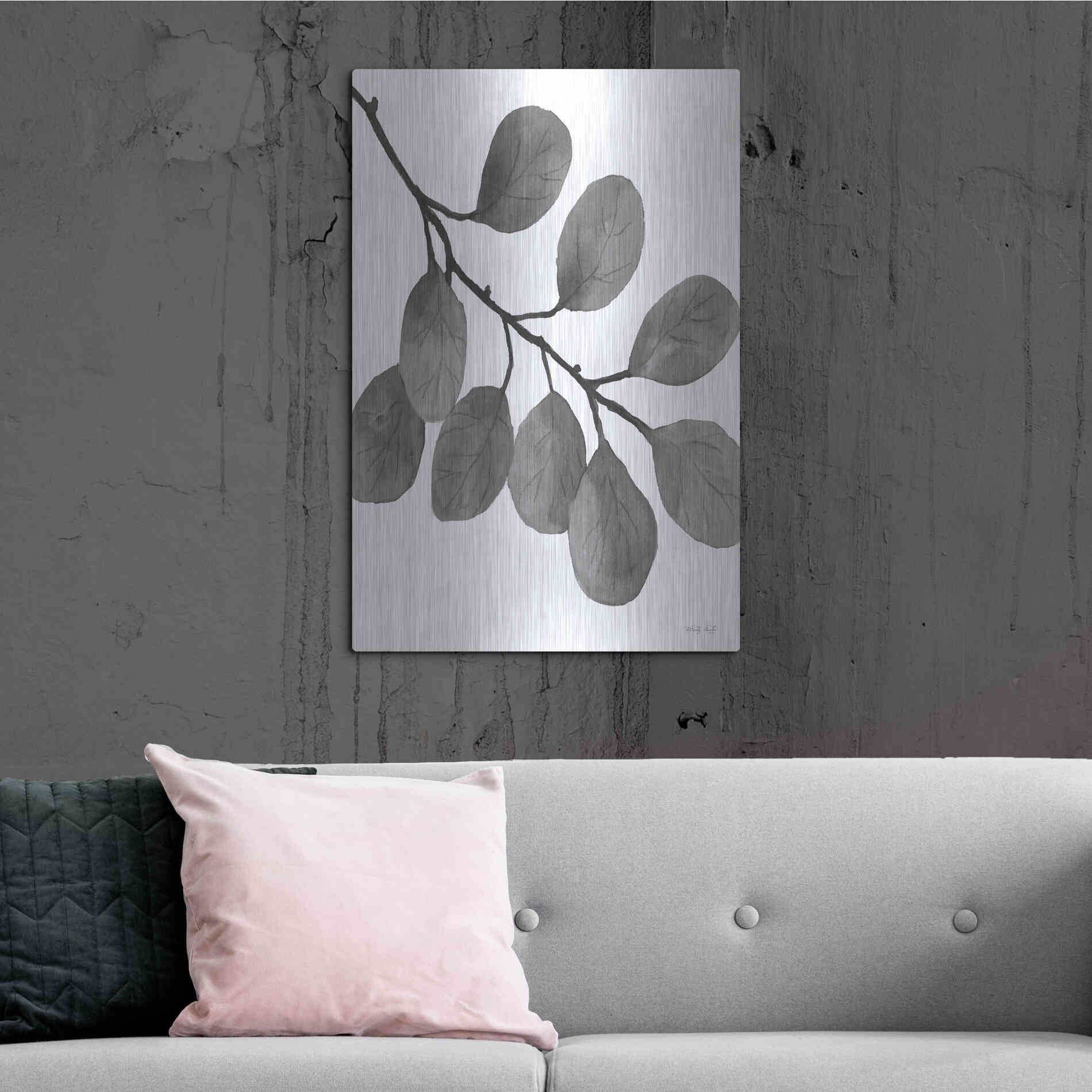 Luxe Metal Art 'Leaves in Gray I' by Cindy Jacobs, Metal Wall Art,24x36