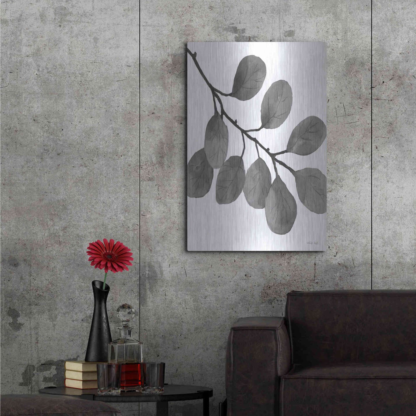 Luxe Metal Art 'Leaves in Gray I' by Cindy Jacobs, Metal Wall Art,24x36