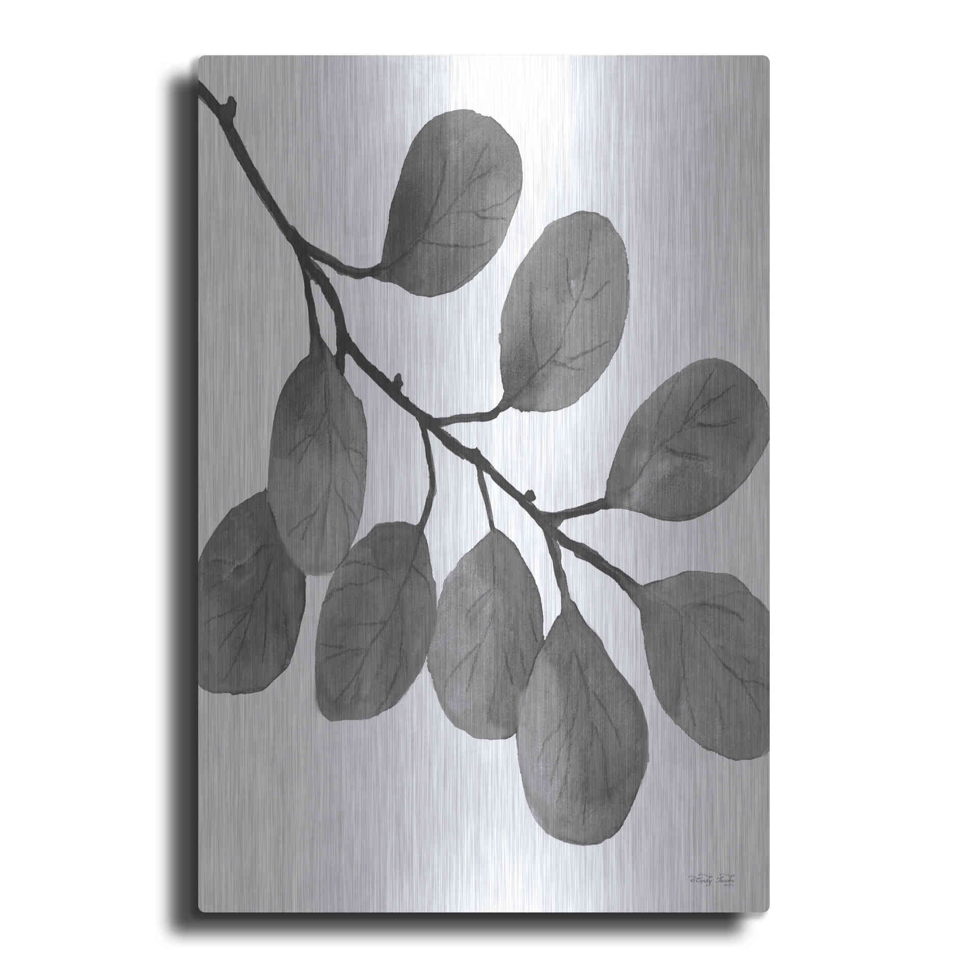 Luxe Metal Art 'Leaves in Gray I' by Cindy Jacobs, Metal Wall Art