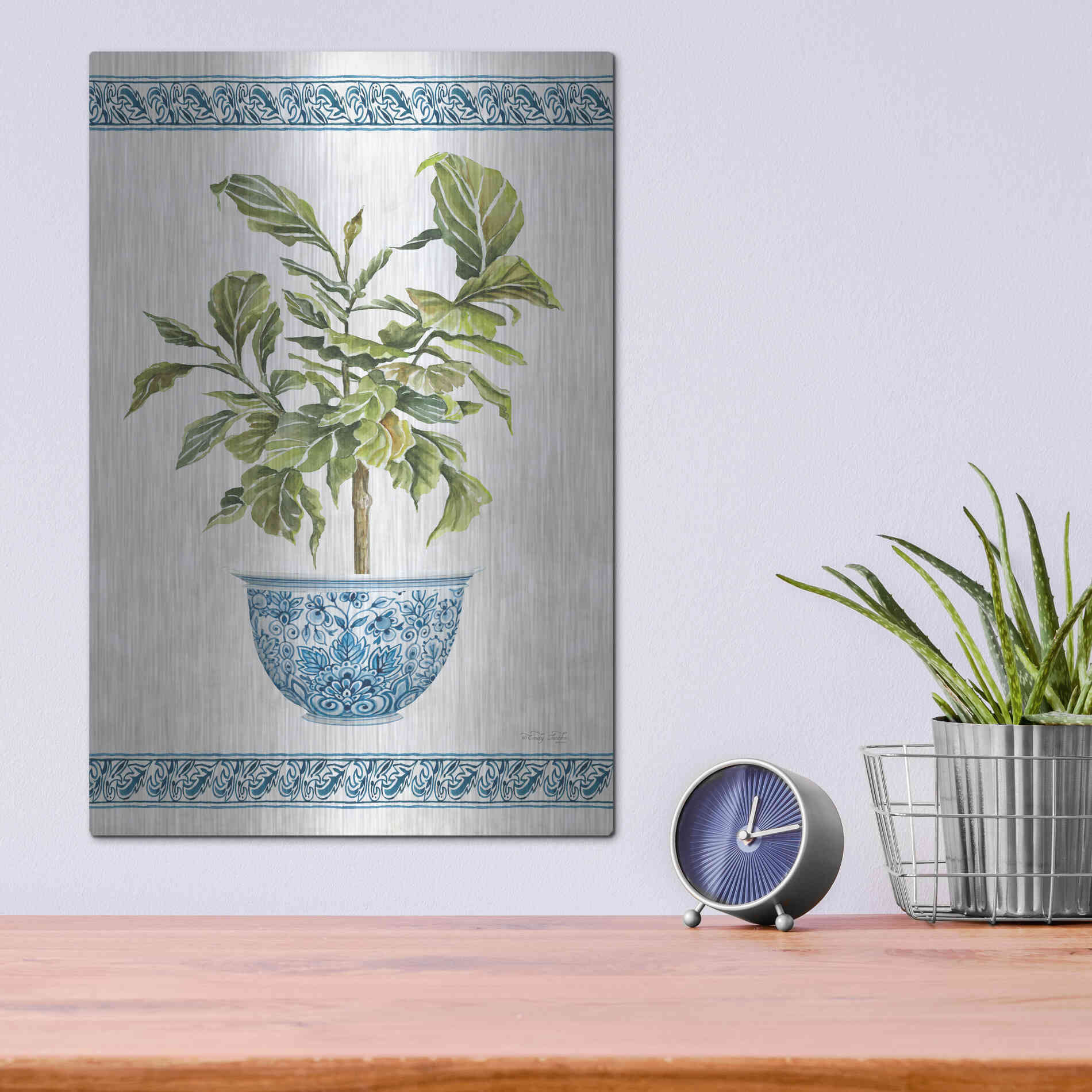 Luxe Metal Art 'Chinoiserie Fig I' by Cindy Jacobs, Metal Wall Art,12x16