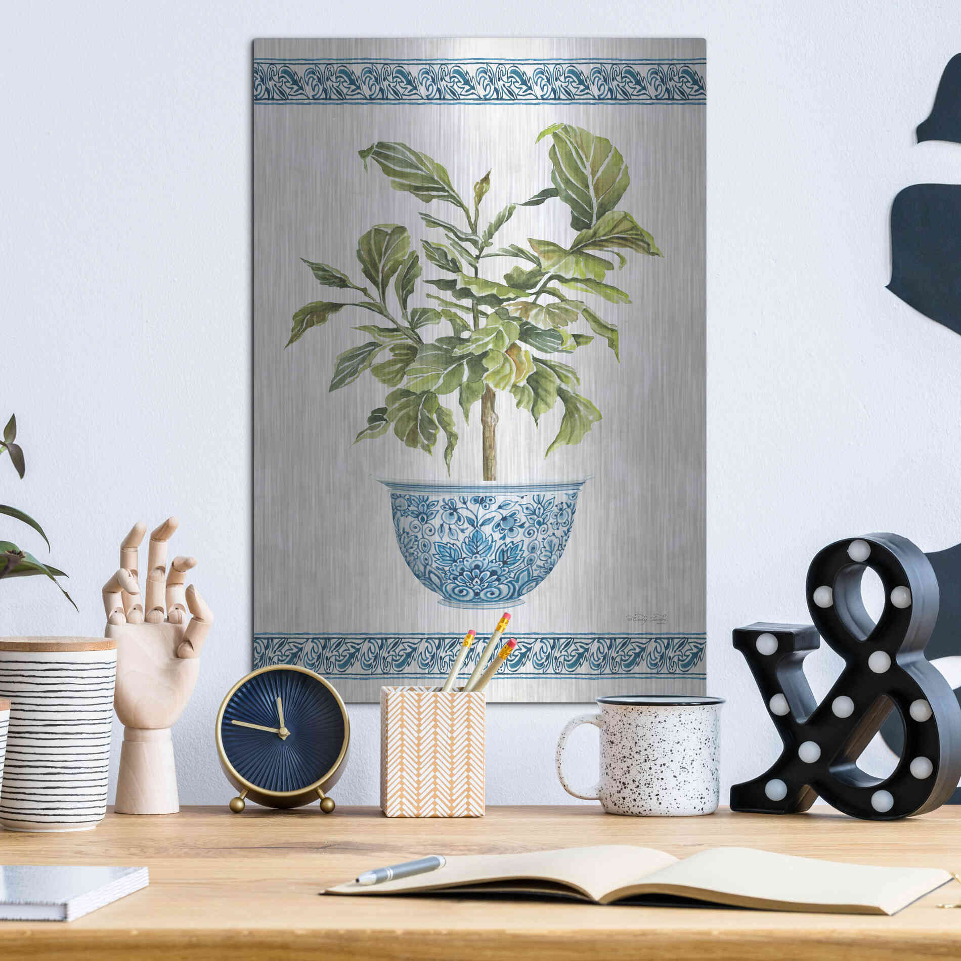 Luxe Metal Art 'Chinoiserie Fig I' by Cindy Jacobs, Metal Wall Art,12x16