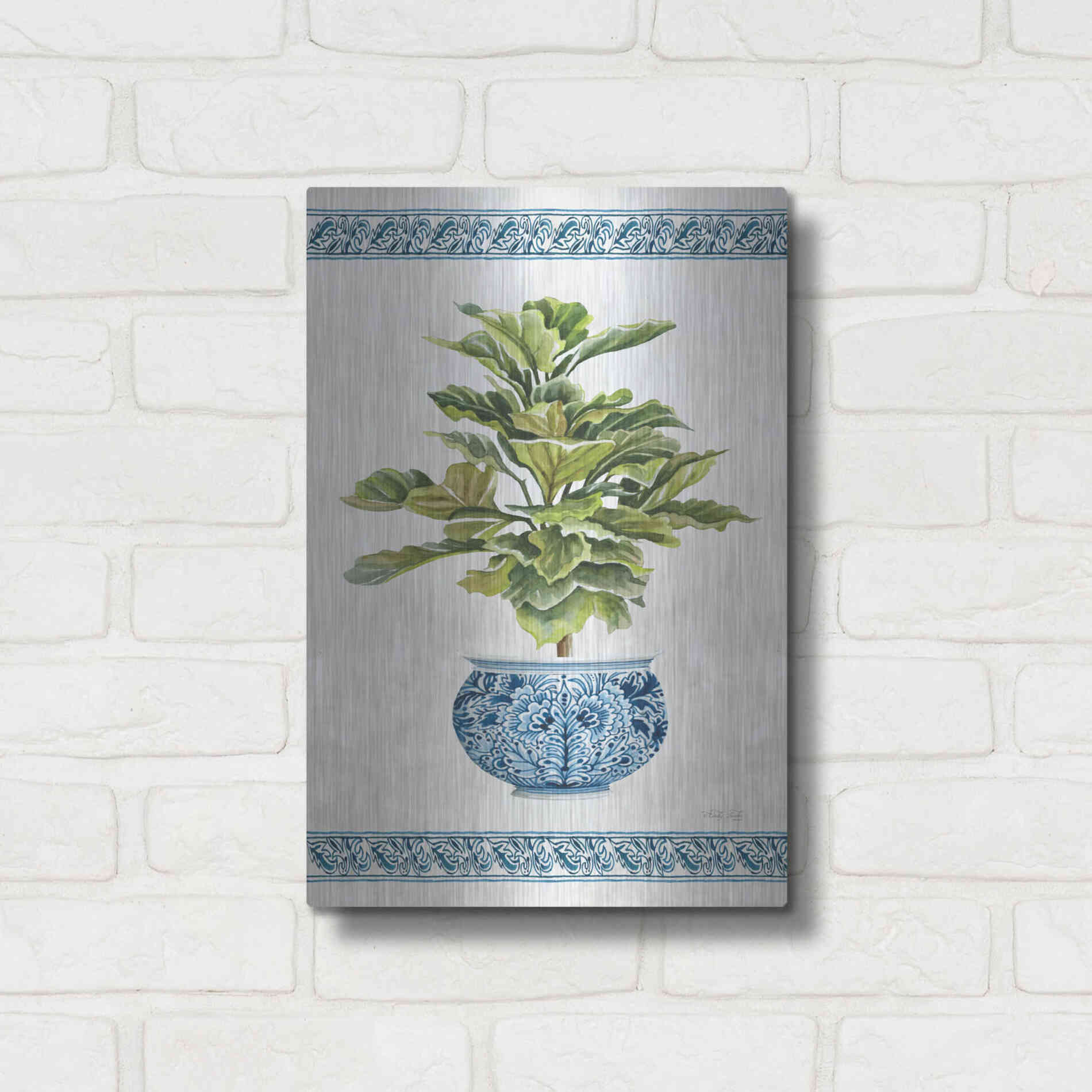 Luxe Metal Art 'Chinoiserie Fig II' by Cindy Jacobs, Metal Wall Art,12x16