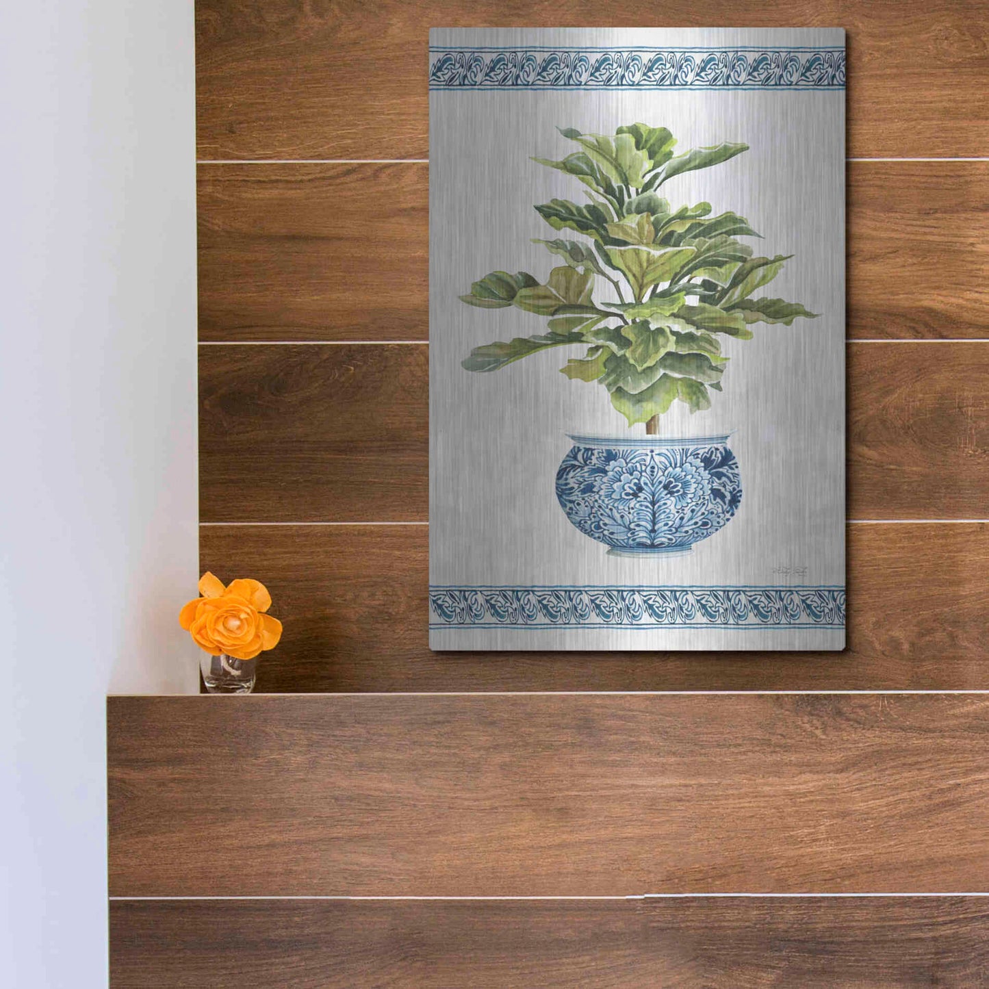 Luxe Metal Art 'Chinoiserie Fig II' by Cindy Jacobs, Metal Wall Art,12x16