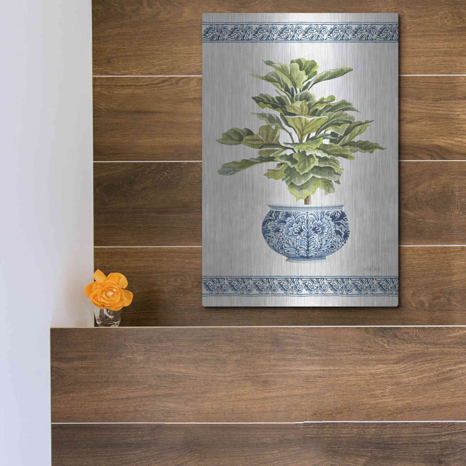 Luxe Metal Art 'Chinoiserie Fig II' by Cindy Jacobs, Metal Wall Art,12x16