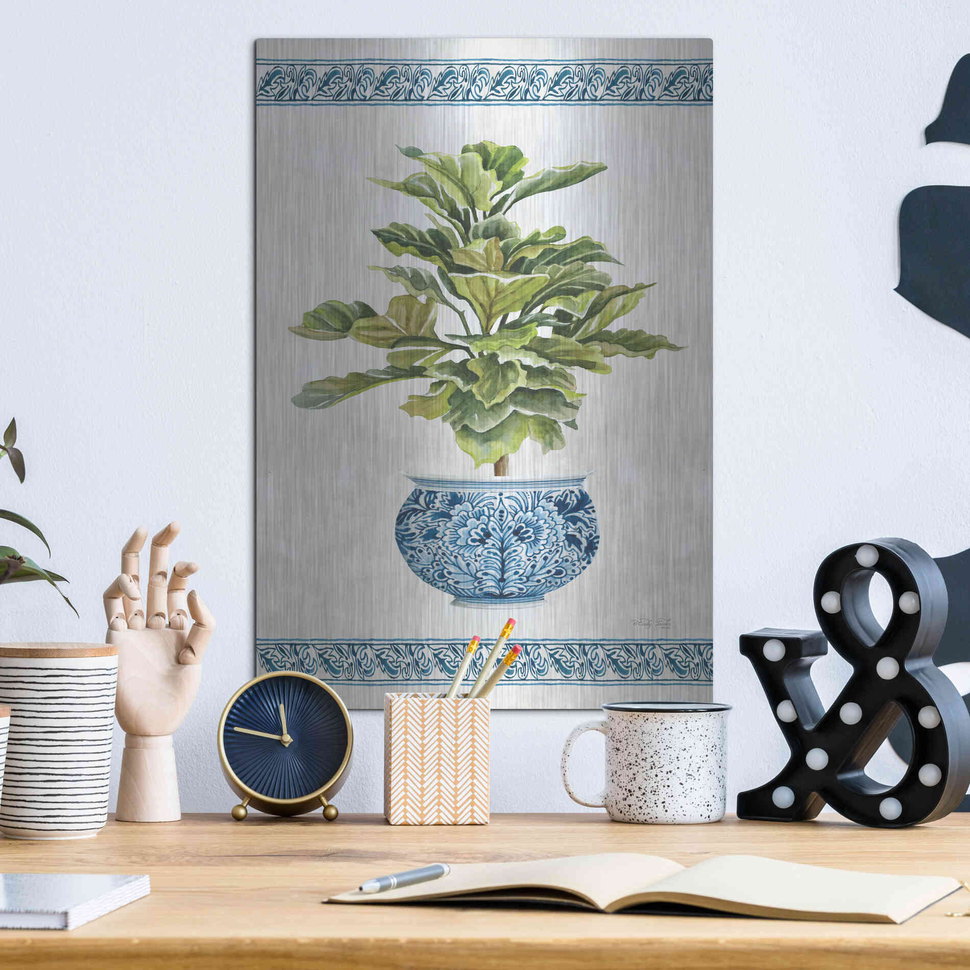 Luxe Metal Art 'Chinoiserie Fig II' by Cindy Jacobs, Metal Wall Art,12x16