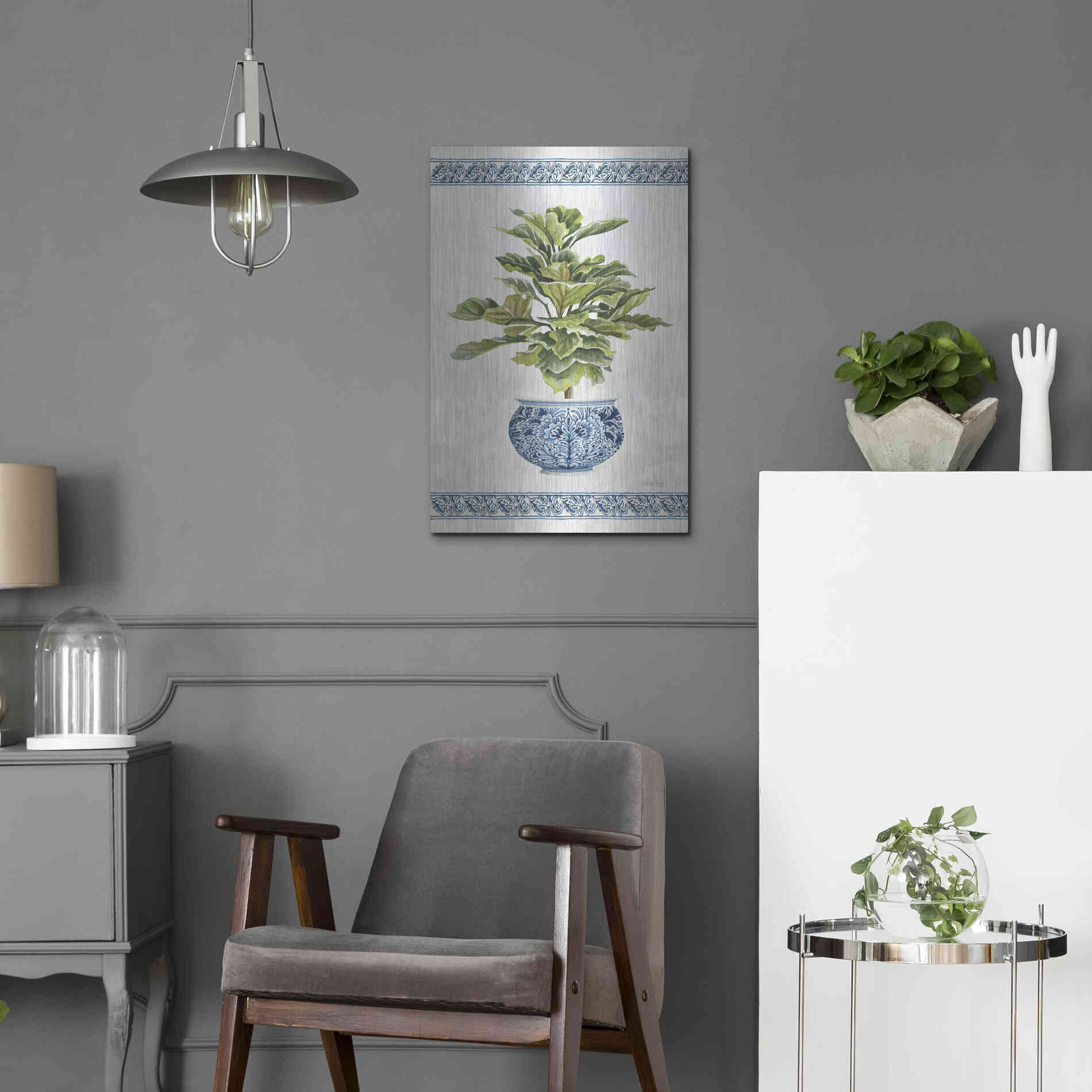 Luxe Metal Art 'Chinoiserie Fig II' by Cindy Jacobs, Metal Wall Art,16x24