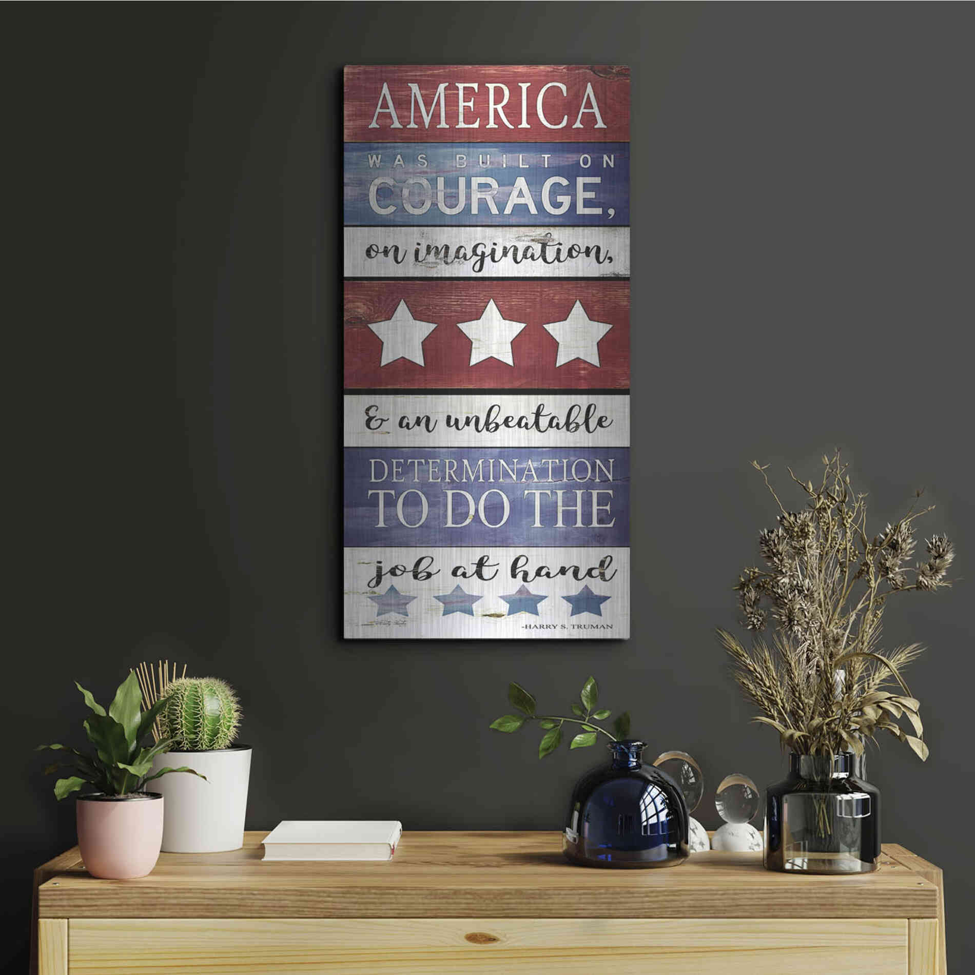 Luxe Metal Art 'America Panel' by Cindy Jacobs, Metal Wall Art,12x24