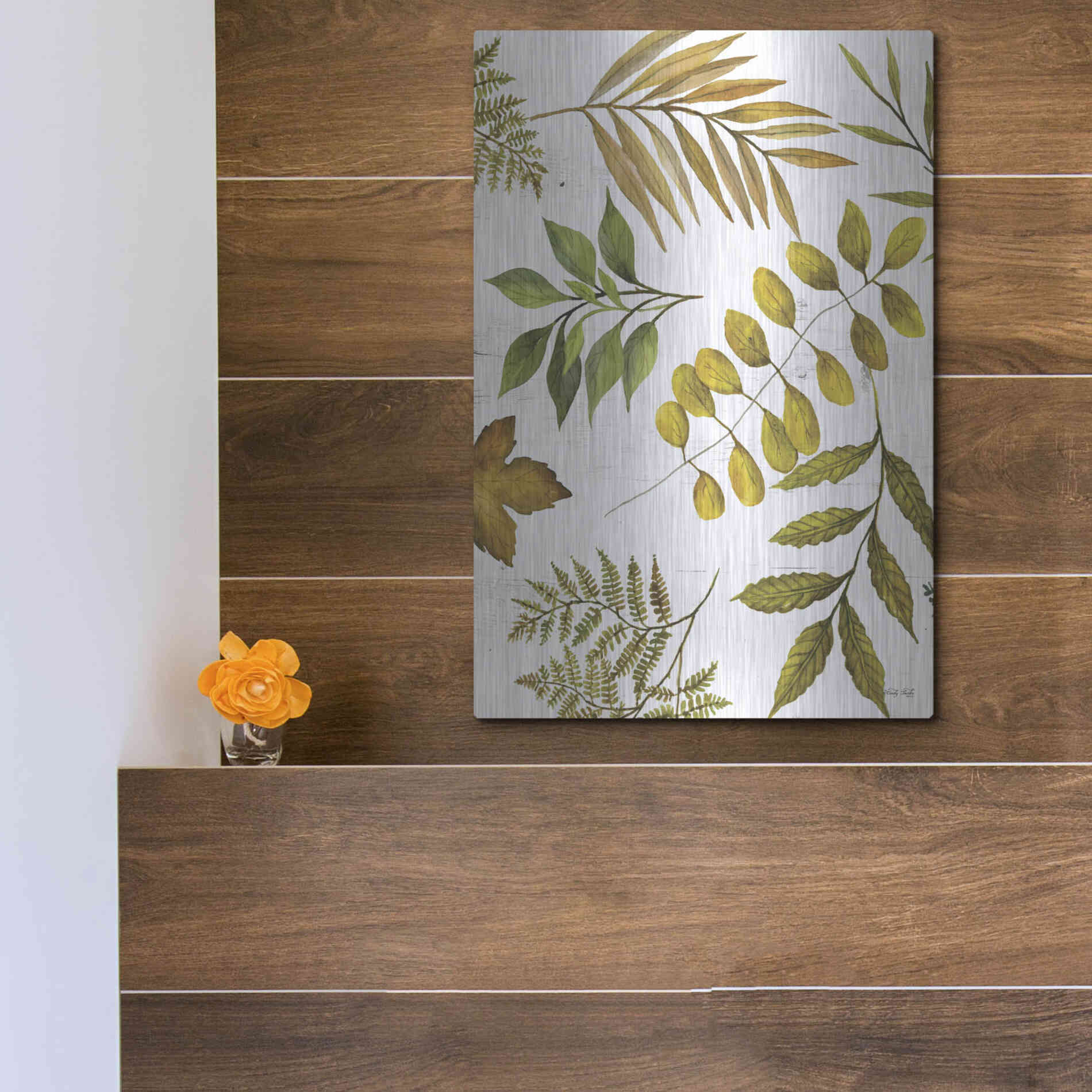 Luxe Metal Art 'Leaf Patterns I' by Cindy Jacobs, Metal Wall Art,12x16